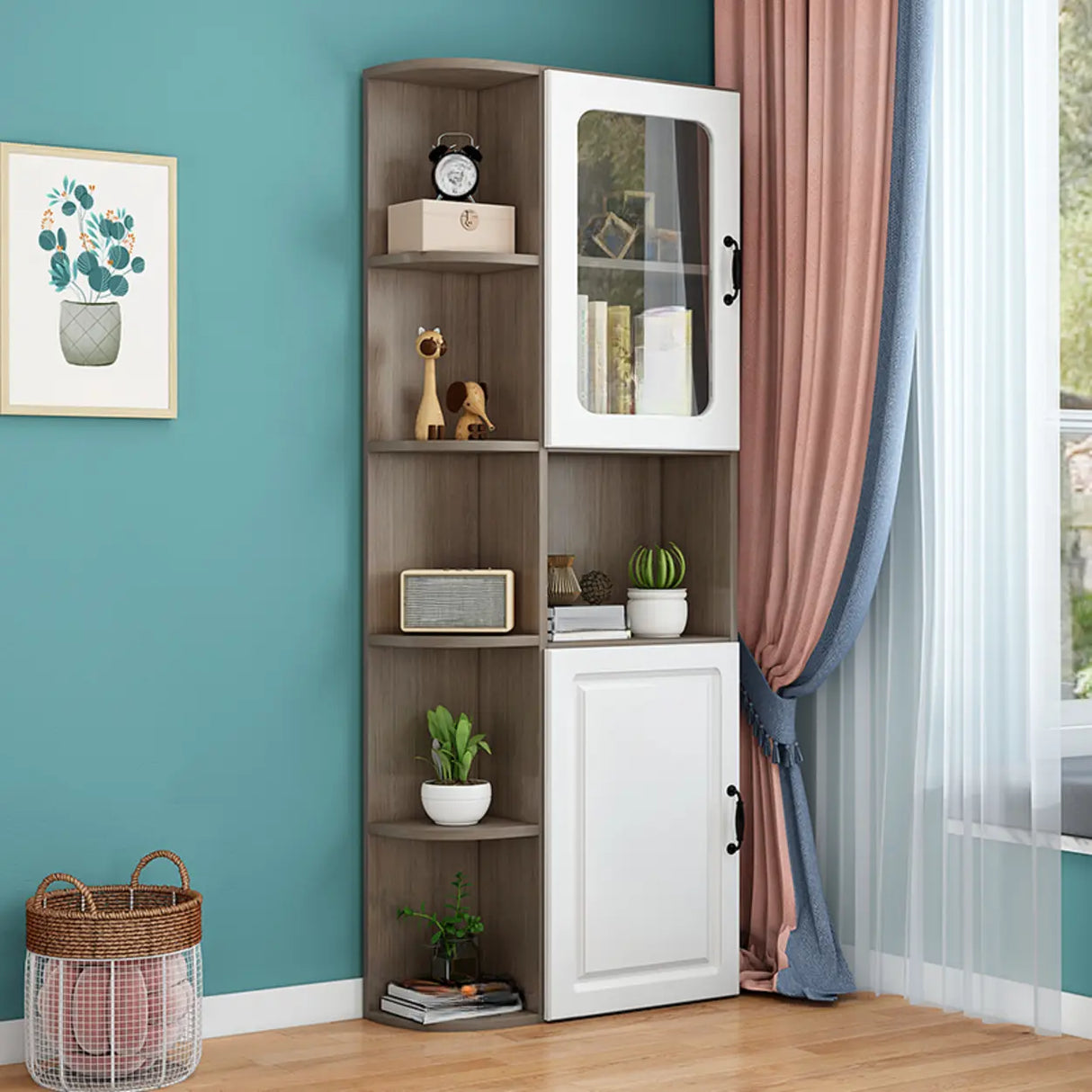 Stylish Design Closed Back Wood Narrow Storage Bookcase Image - 5