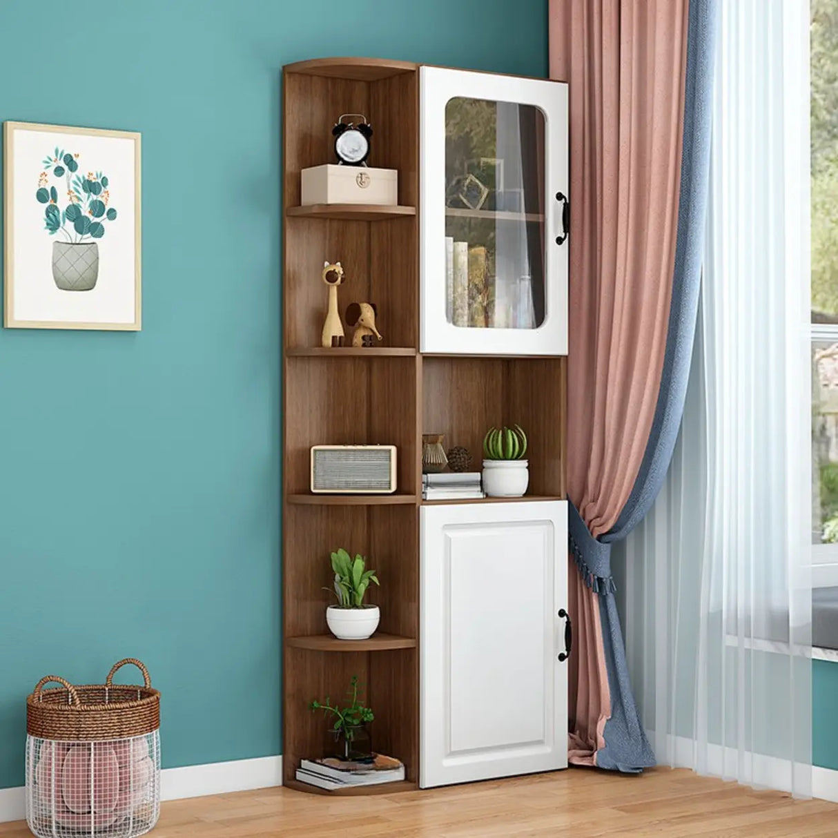 Stylish Design Closed Back Wood Narrow Storage Bookcase Image - 7