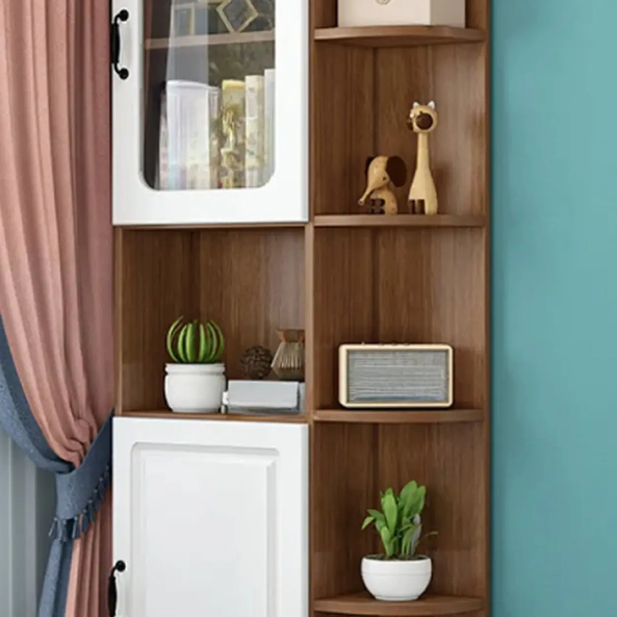 Stylish Design Closed Back Wood Narrow Storage Bookcase Image - 8