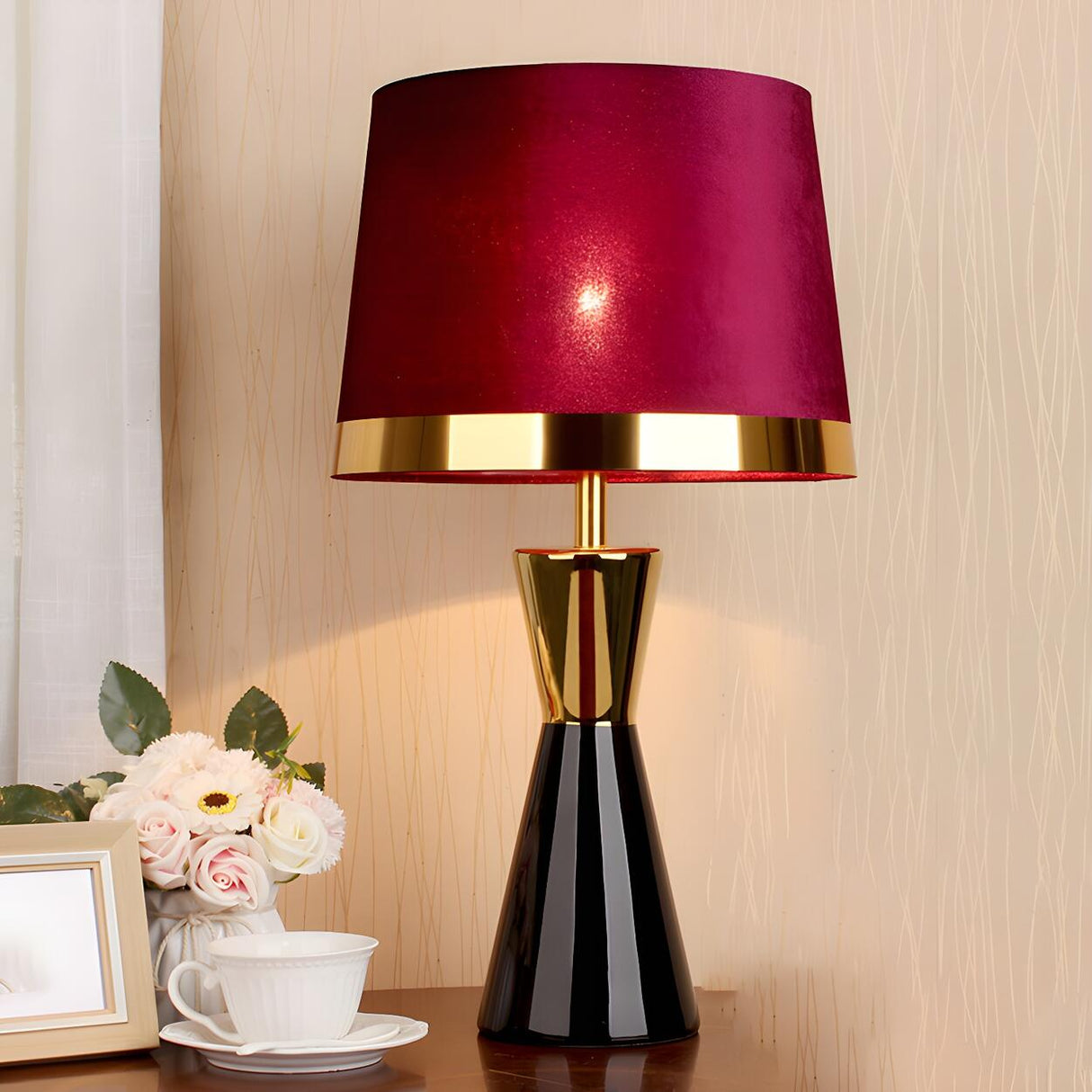 Stylish Fabric Barrel Ceramic Base Modern Table Lamp Image - 11