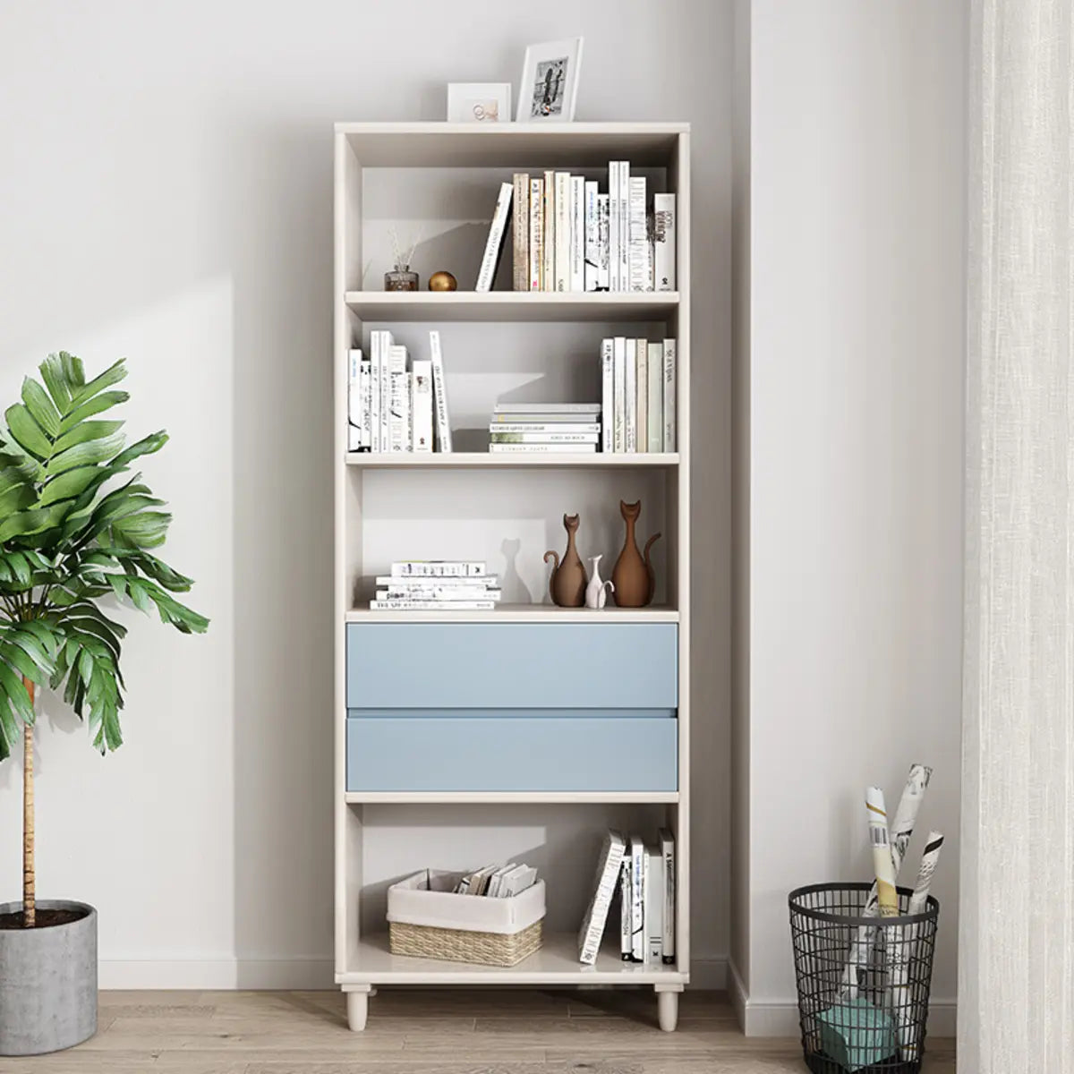 Stylish French Style Wooden Vertical Storage Bookcase Image - 4