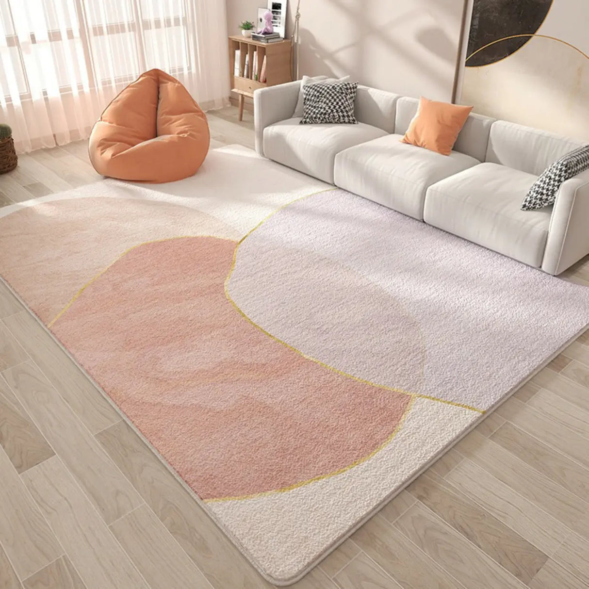 Stylish Geometric Pattern Polypropylene Peach Area Rug Image - 1