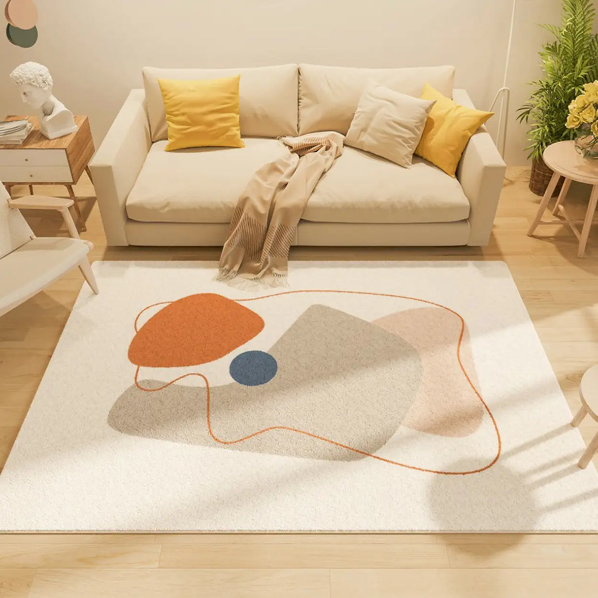 Stylish Geometric Pattern Polypropylene Peach Area Rug Image - 3