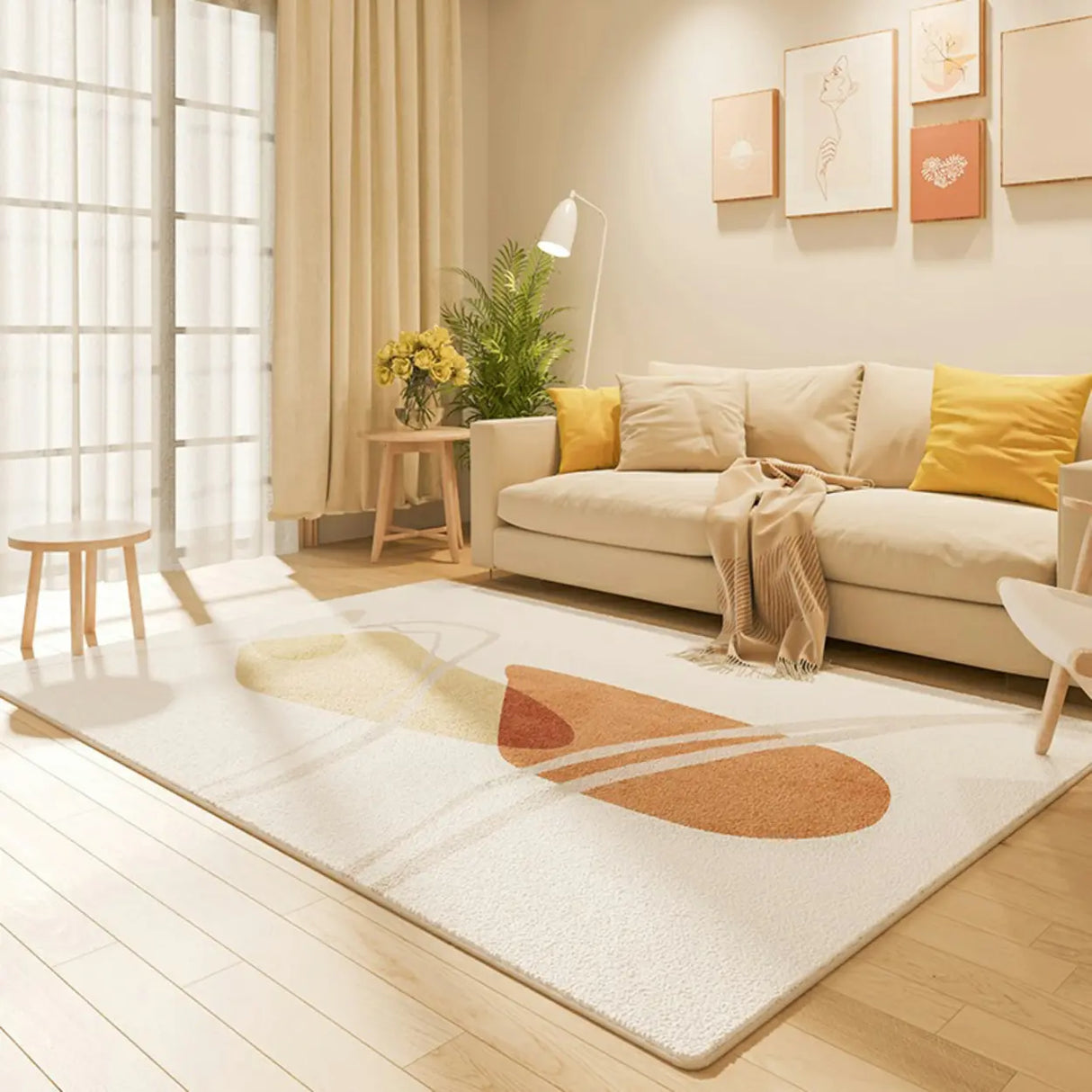 Stylish Geometric Pattern Polypropylene Peach Area Rug Image - 5