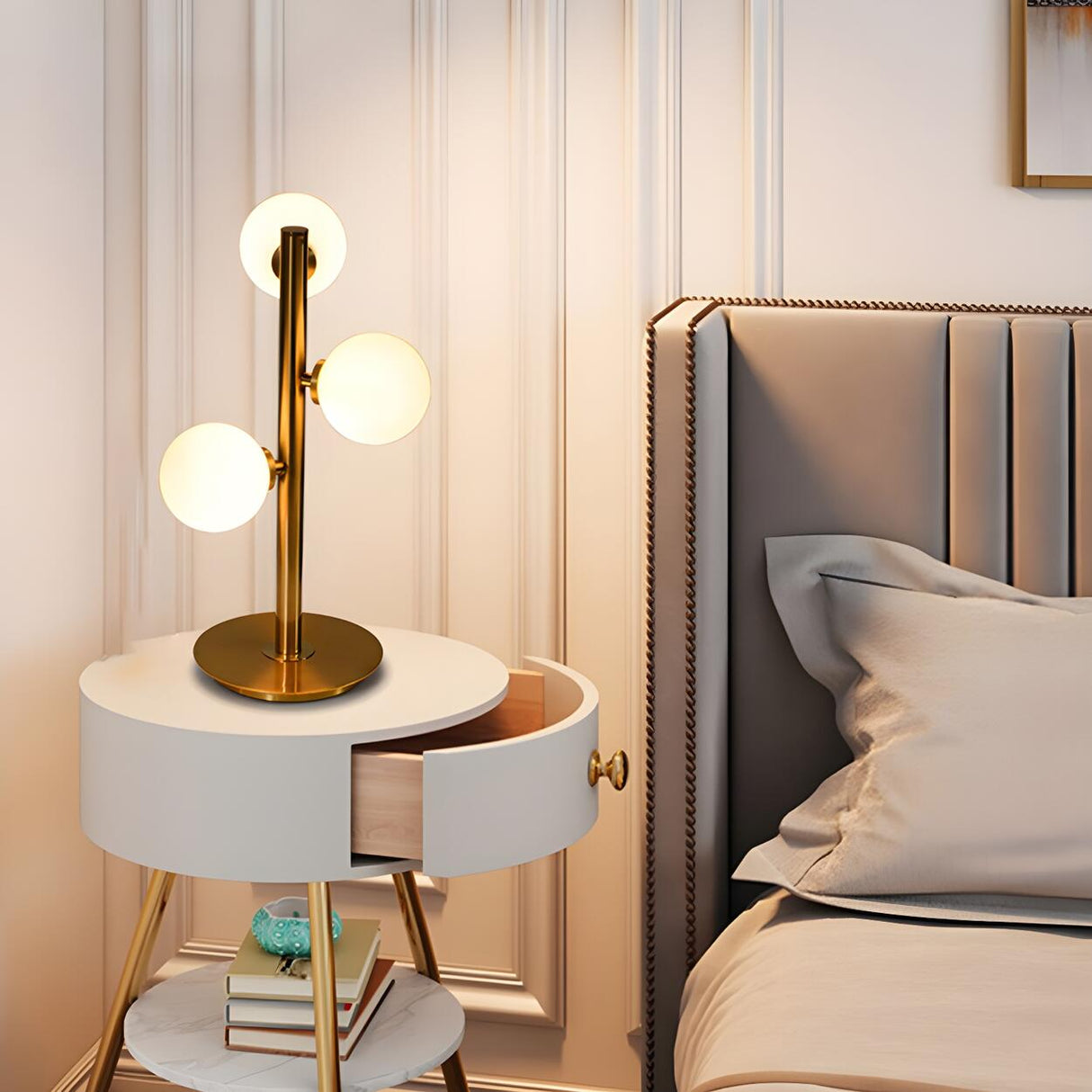 Stylish Gold 3-Light Globe Shade Metal Table Lamp Image - 12