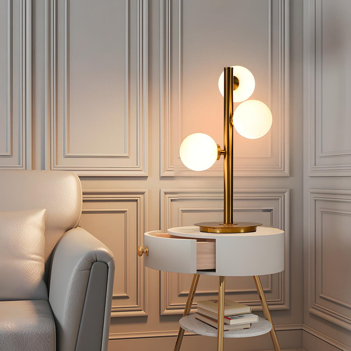 Stylish Gold 3-Light Globe Shade Metal Table Lamp Image - 3