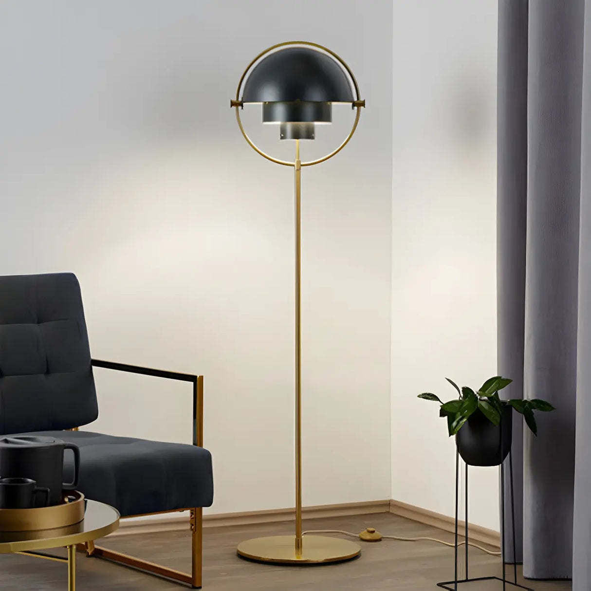 Stylish Gold Finish Spherical Metal LED Floor Lamp Image - 1