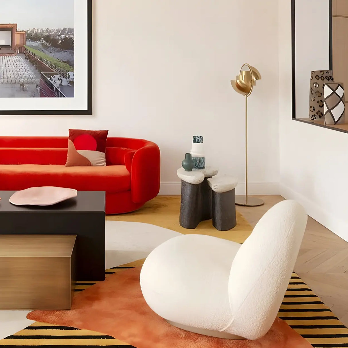 Stylish Gold Finish Spherical Metal LED Floor Lamp Image - 16