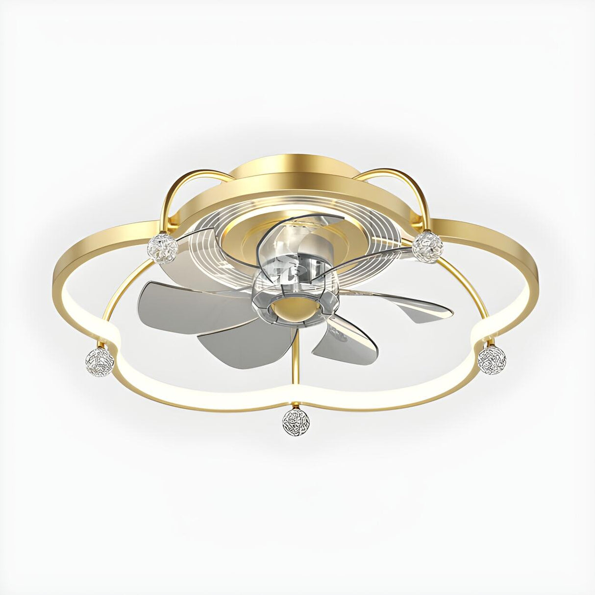 Stylish Gold Flower Metal Flush Ceiling Fan with Light Image - 10