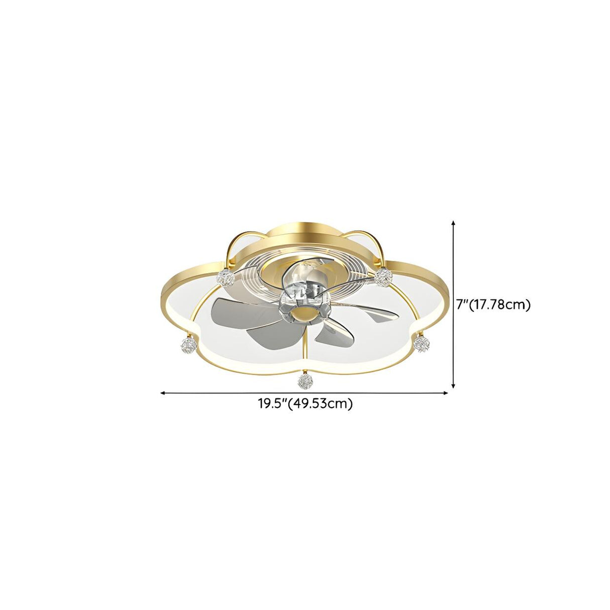 Stylish Gold Flower Metal Flush Ceiling Fan with Light