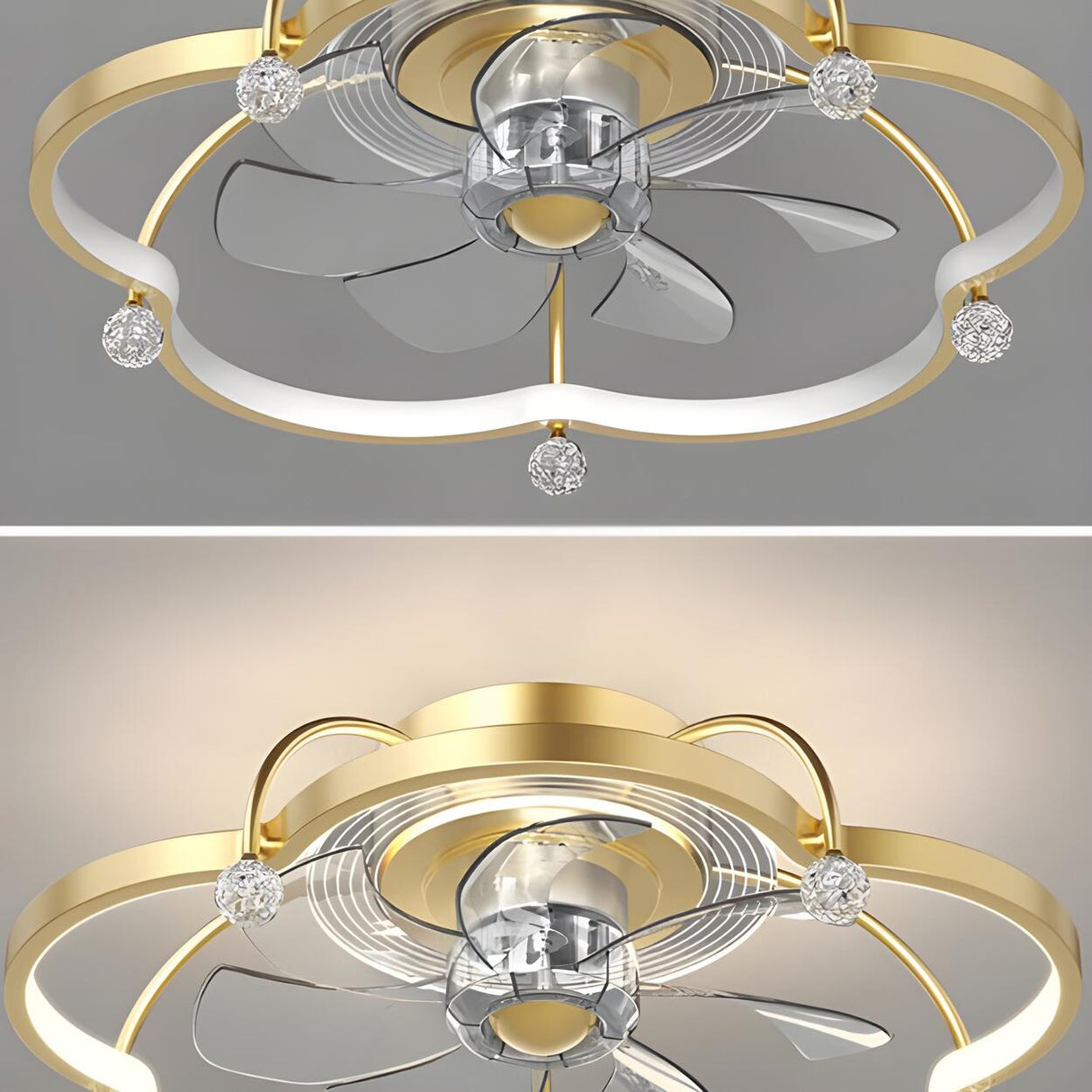 Stylish Gold Flower Metal Flush Ceiling Fan with Light Image - 6