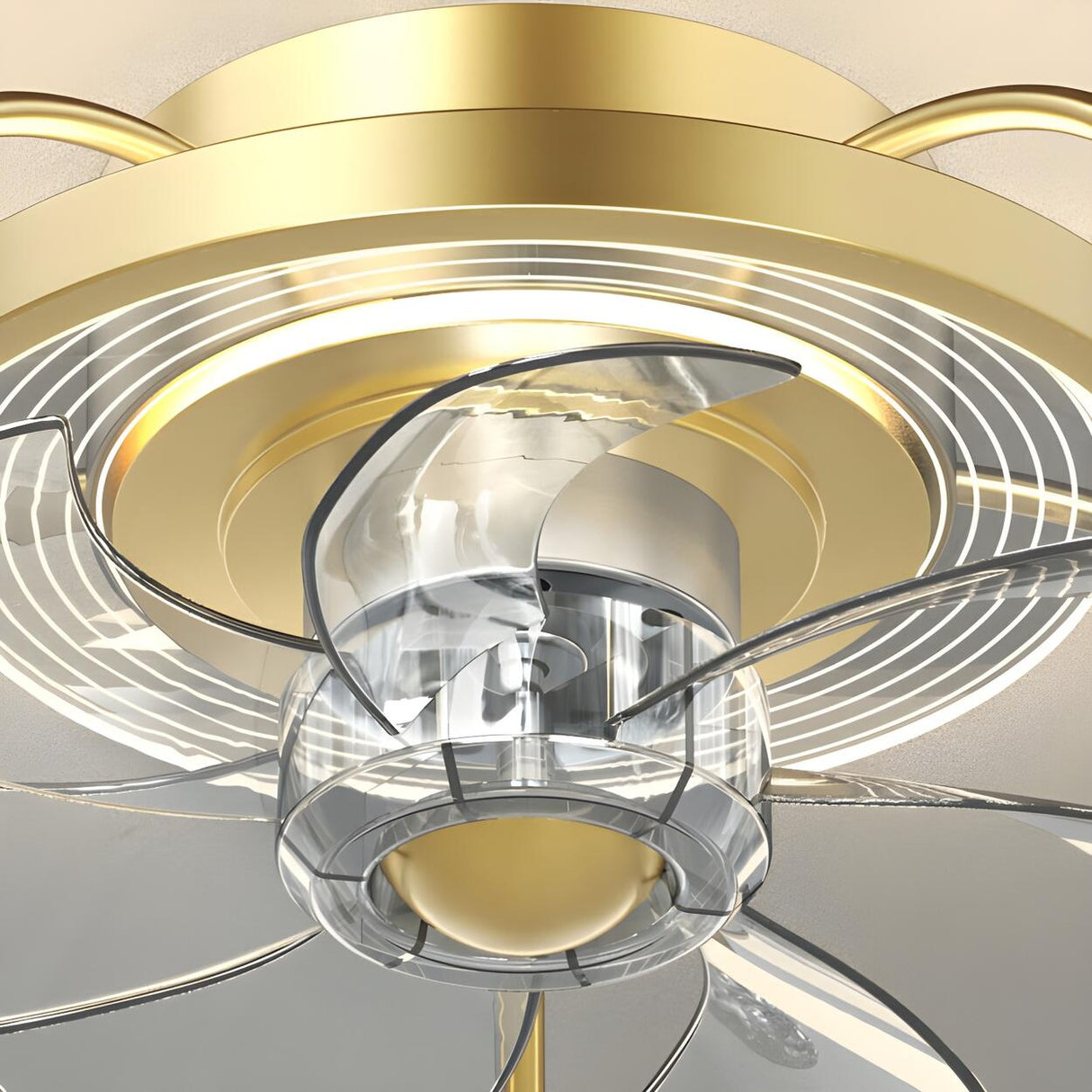 Stylish Gold Flower Metal Flush Ceiling Fan with Light Image - 8