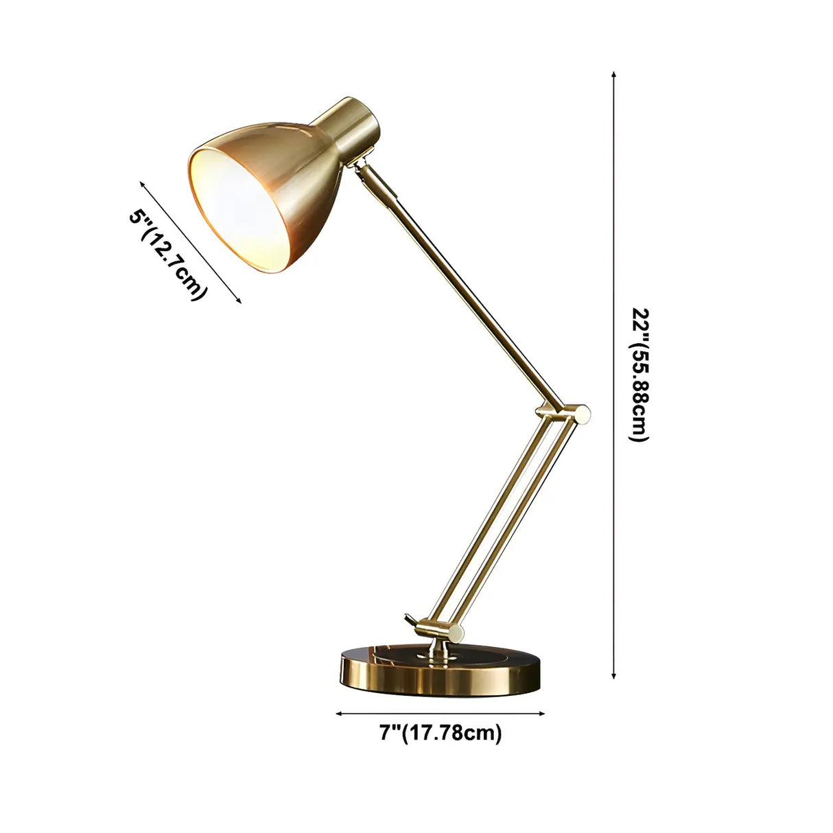 Stylish Golden Conical Metal Arm Bedroom Table Lamp