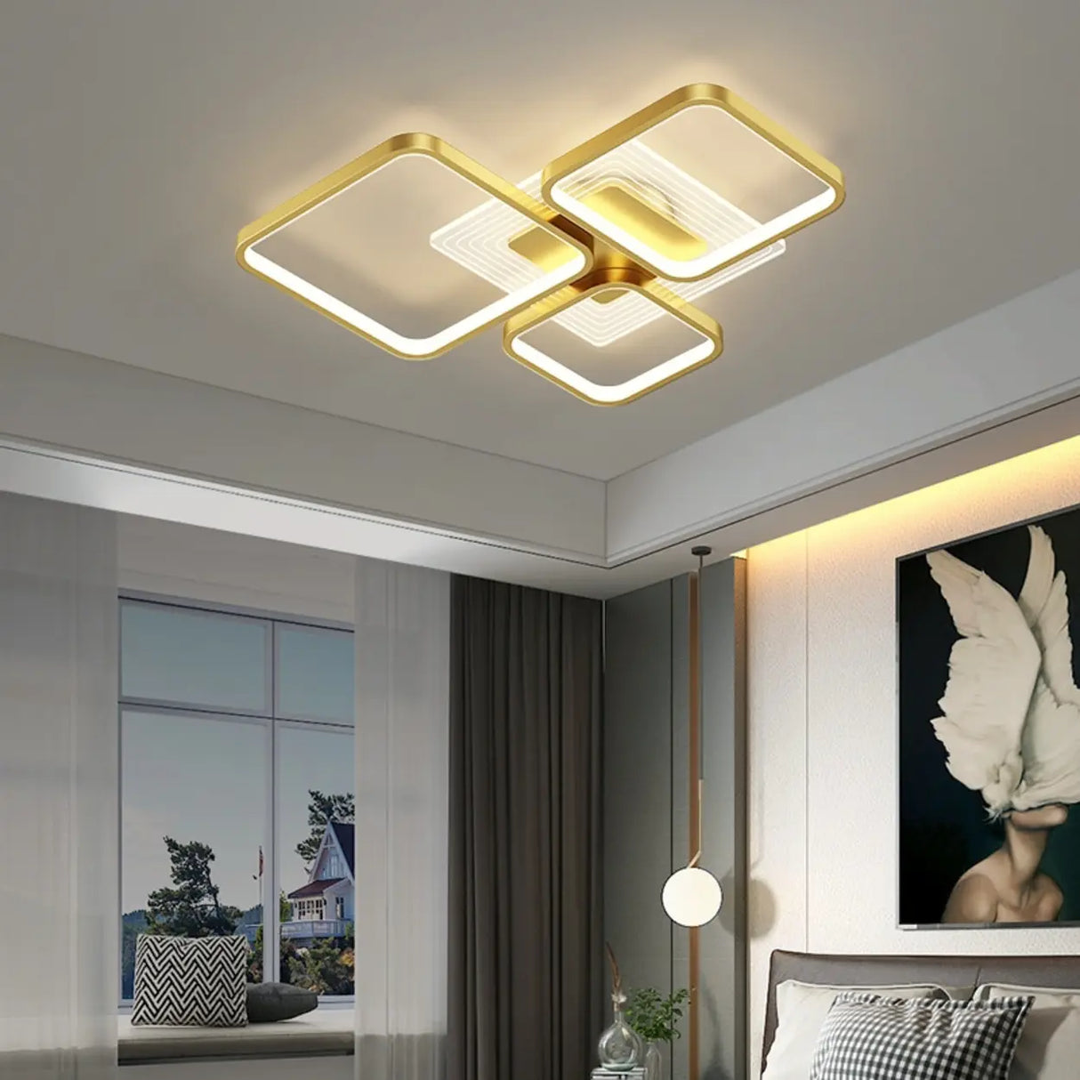 Stylish Golden Square LED Flush Mount Ceiling Light Image - 2