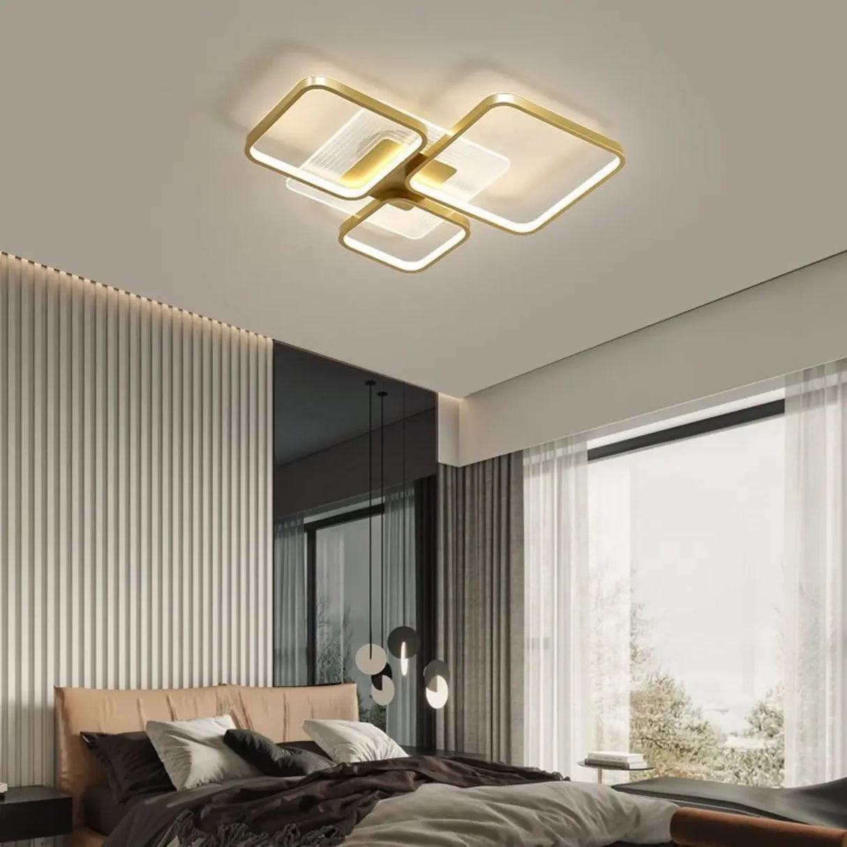 Stylish Golden Square LED Flush Mount Ceiling Light Image - 3