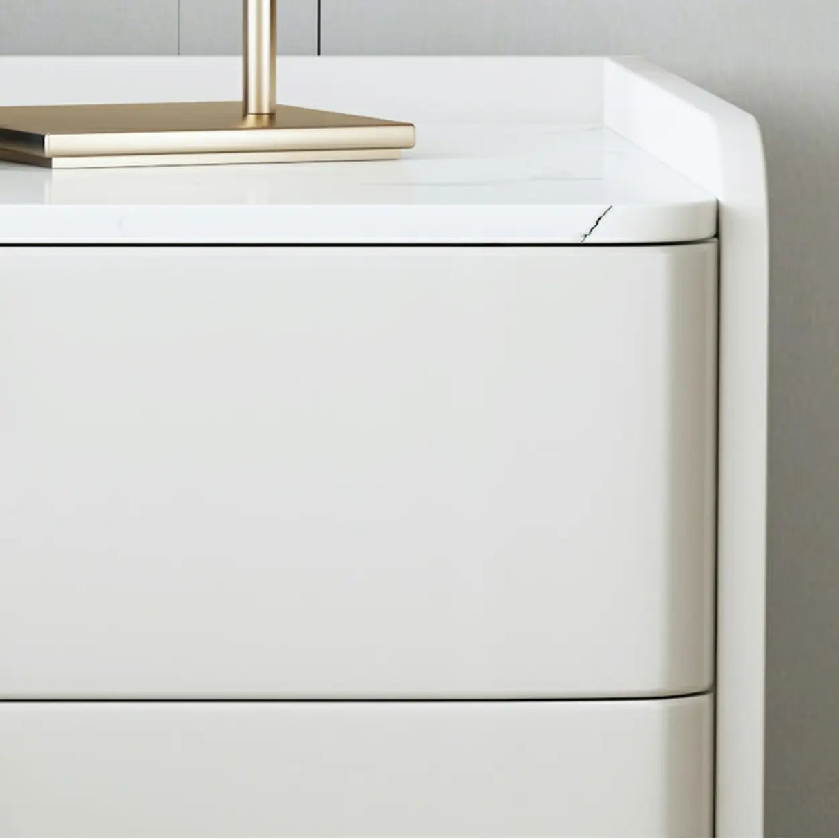 Stylish Marble Top White Storage Nightstand with Drawers Image - 12