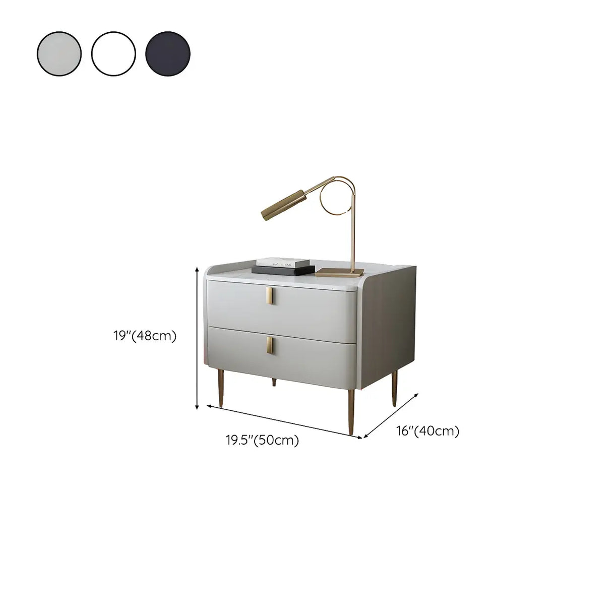 Stylish Marble Top White Storage Nightstand with Drawers Image - 17