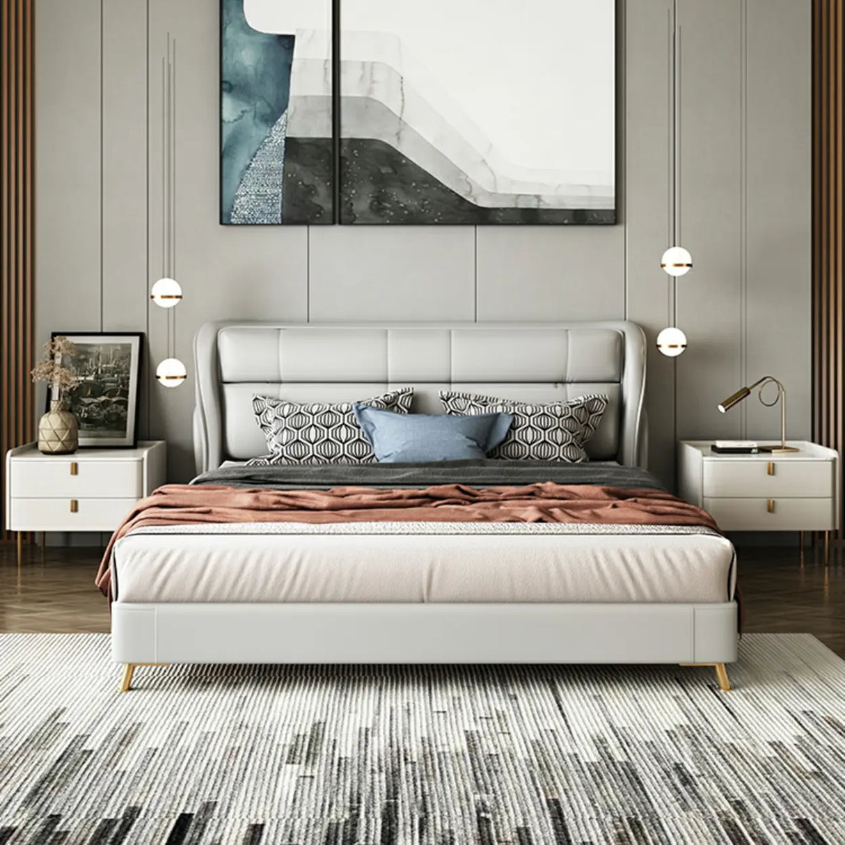 Stylish Marble Top White Storage Nightstand with Drawers Image - 6