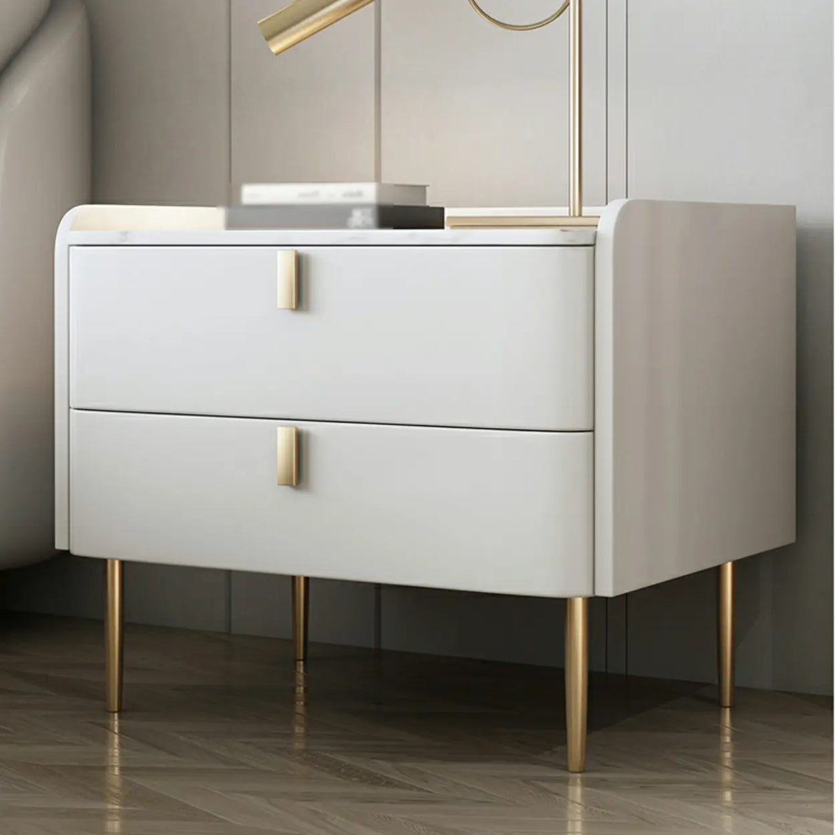 Stylish Marble Top White Storage Nightstand with Drawers Image - 7