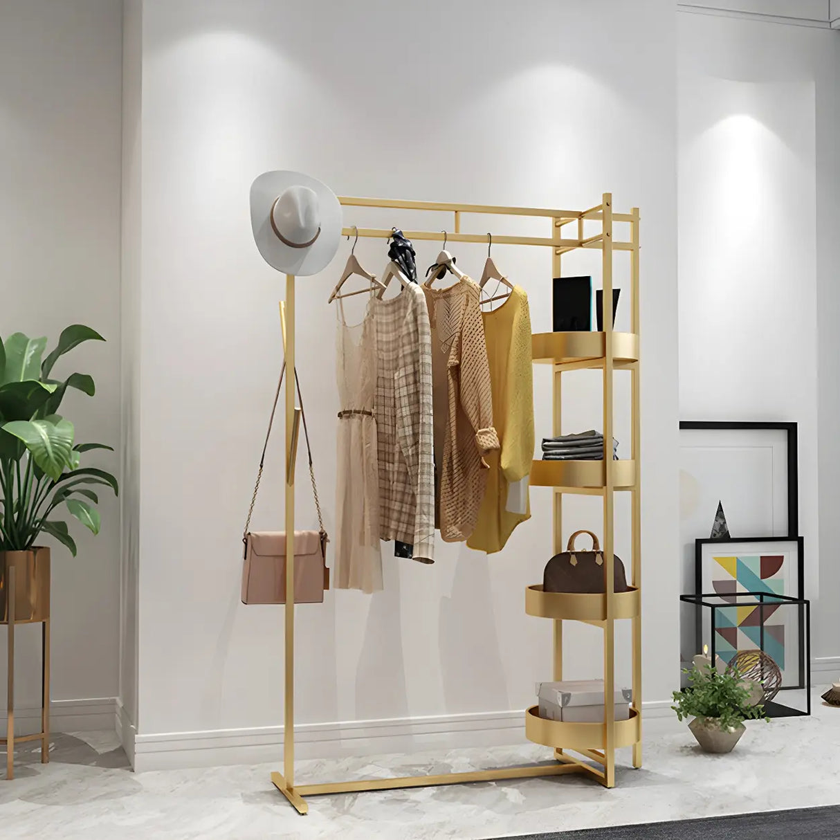 Stylish Metal Gold Large Storage Hooks Garment Coat Rack Image - 11