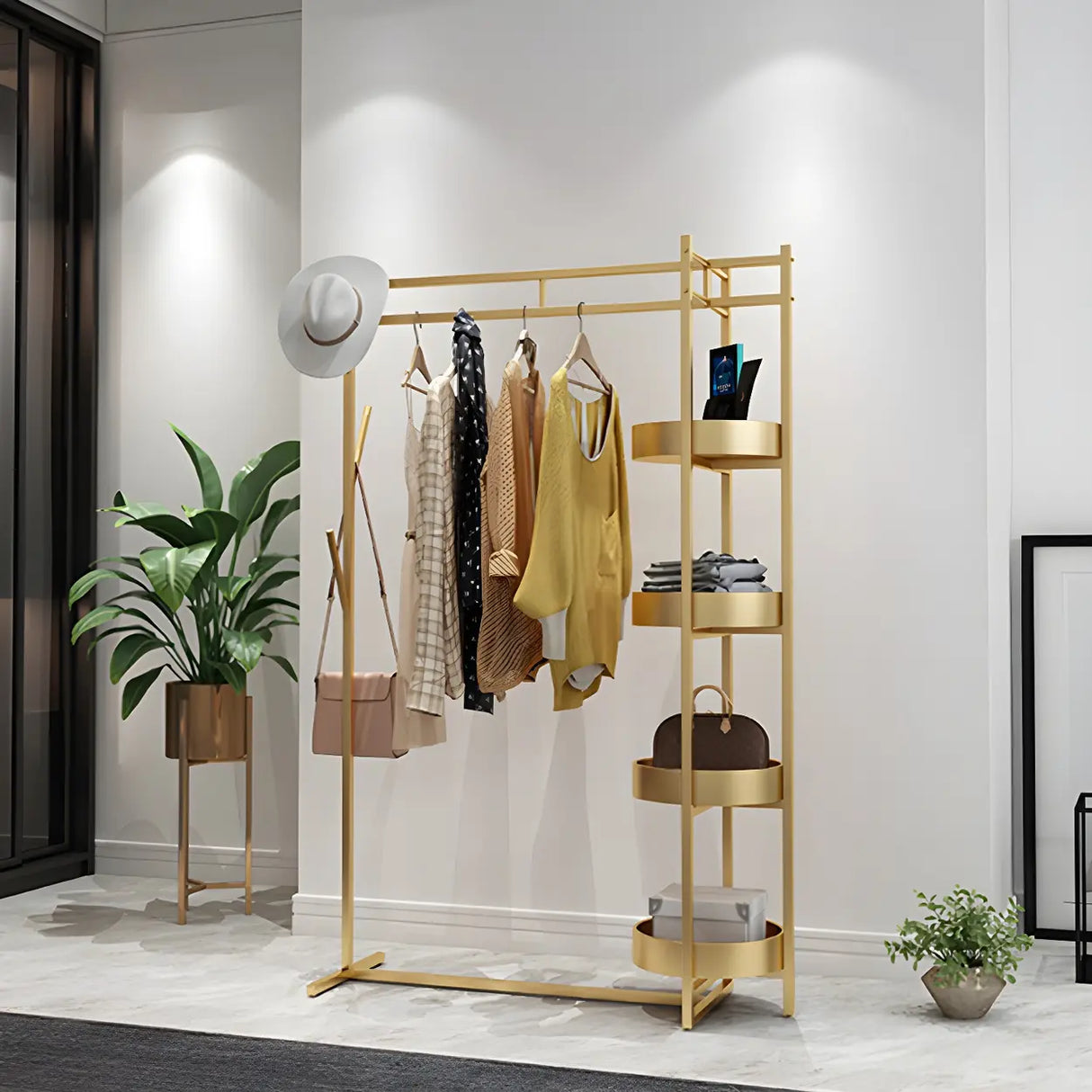 Stylish Metal Gold Large Storage Hooks Garment Coat Rack Image - 1