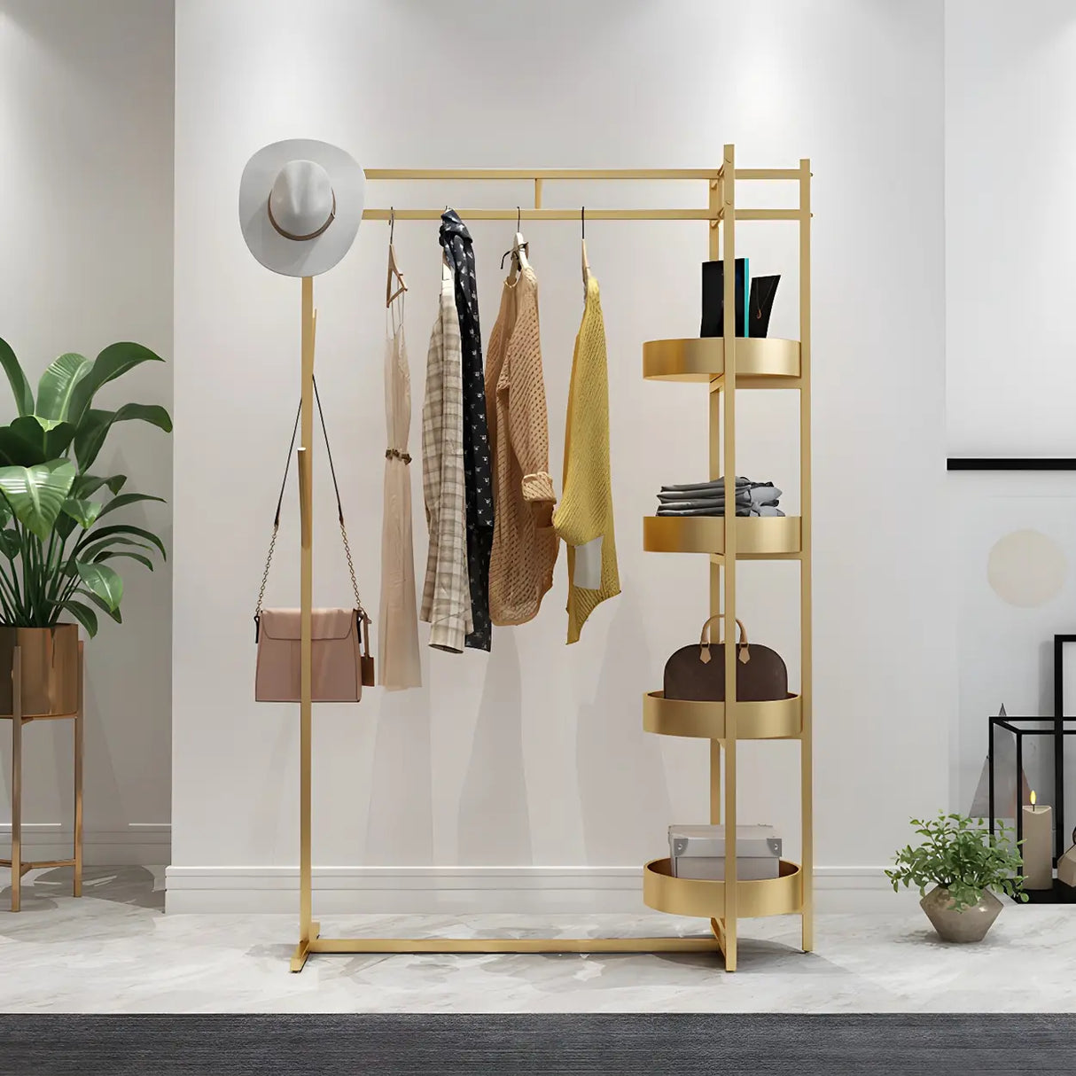 Stylish Metal Gold Large Storage Hooks Garment Coat Rack Image - 2