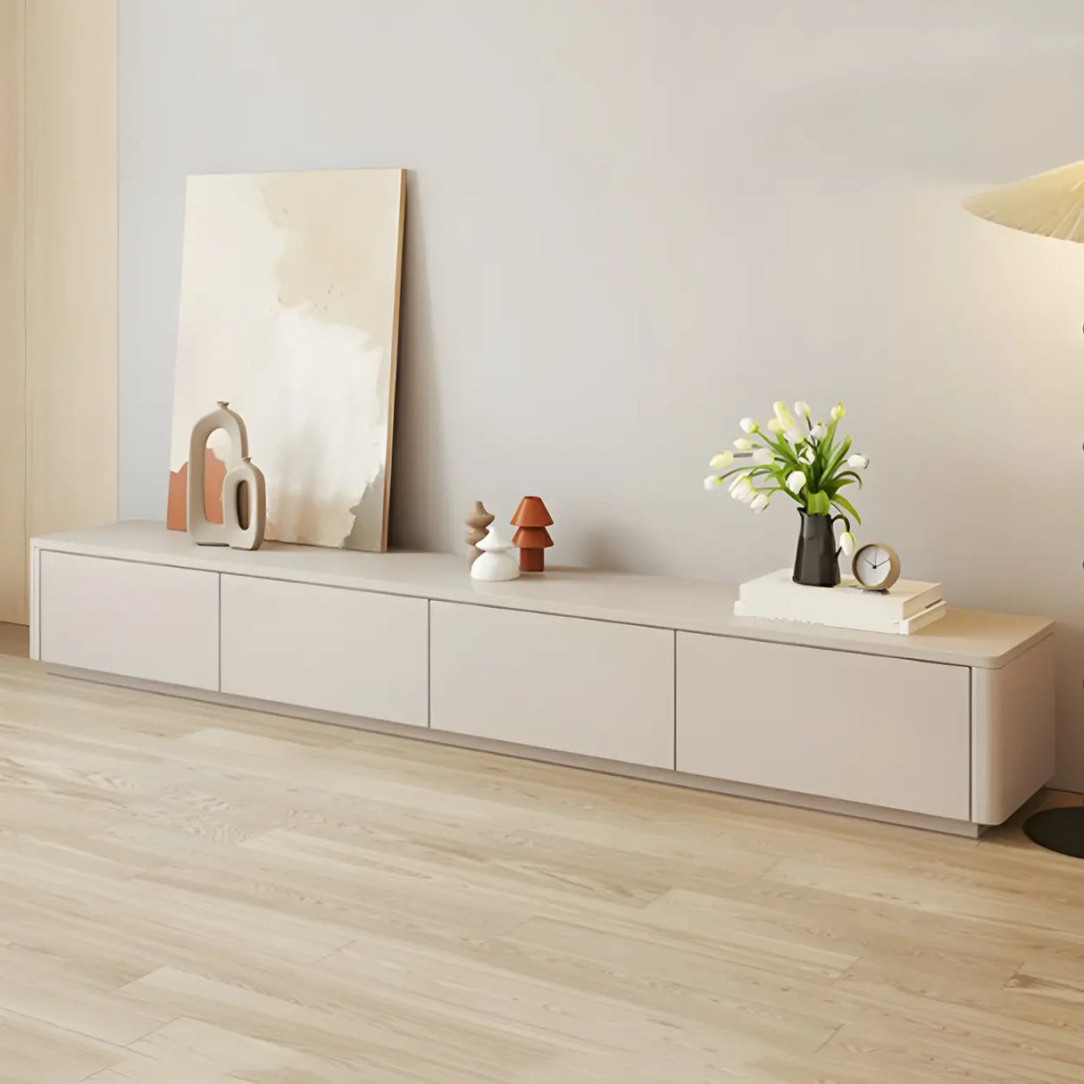 Stylish Milk Cocoa Wooden TV Stand with Drawers Image - 11