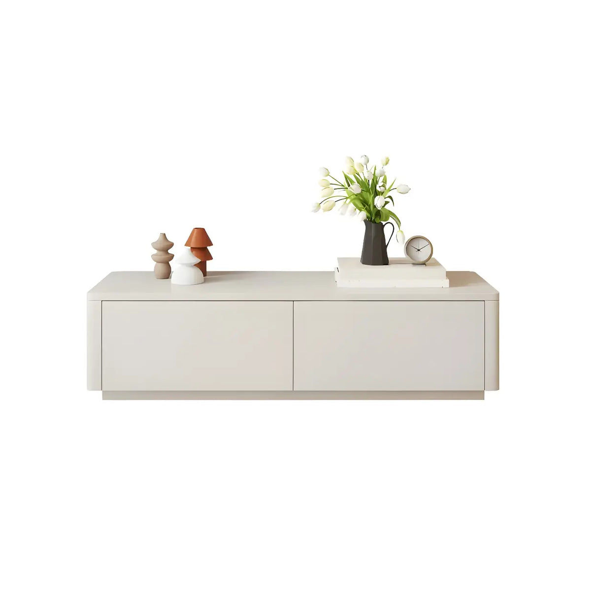 Stylish Milk Cocoa Wooden TV Stand with Drawers Image - 2