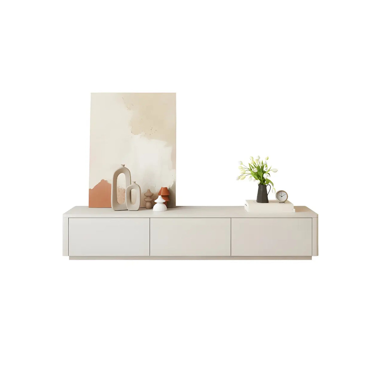 Stylish Milk Cocoa Wooden TV Stand with Drawers Image - 3