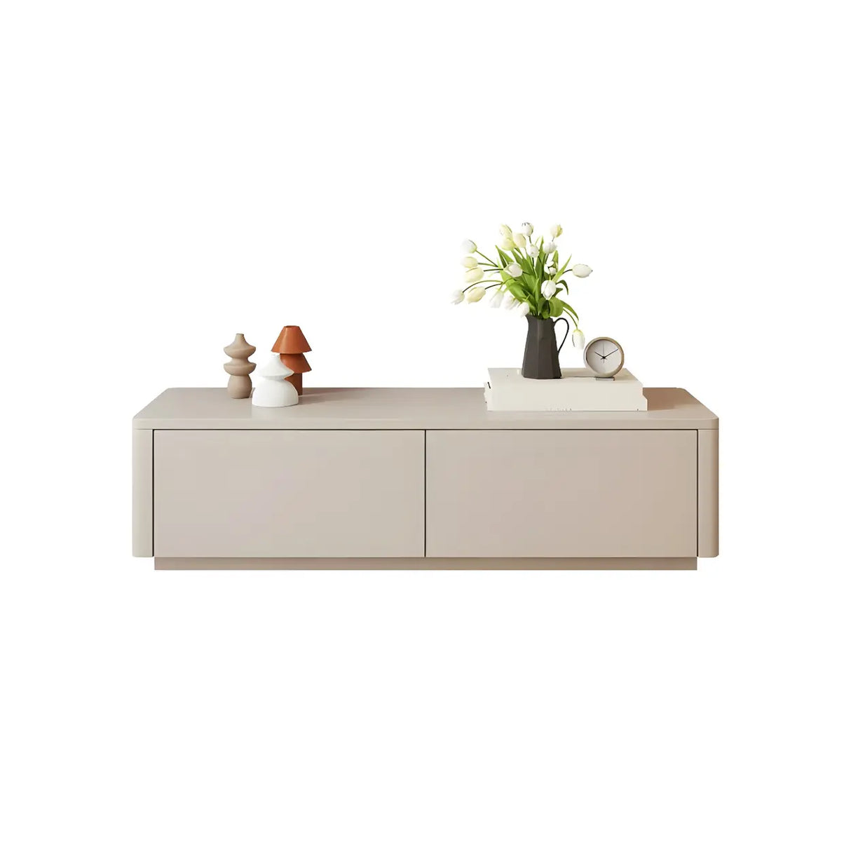 Stylish Milk Cocoa Wooden TV Stand with Drawers Image - 7