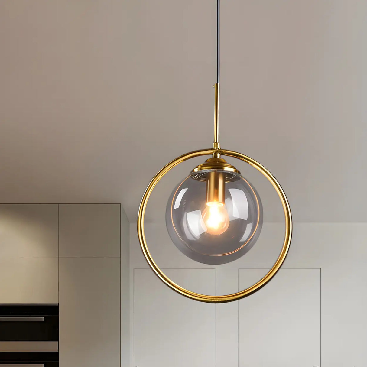 Stylish Mini Gold Ring Globe Metal Pendant Light Image - 3