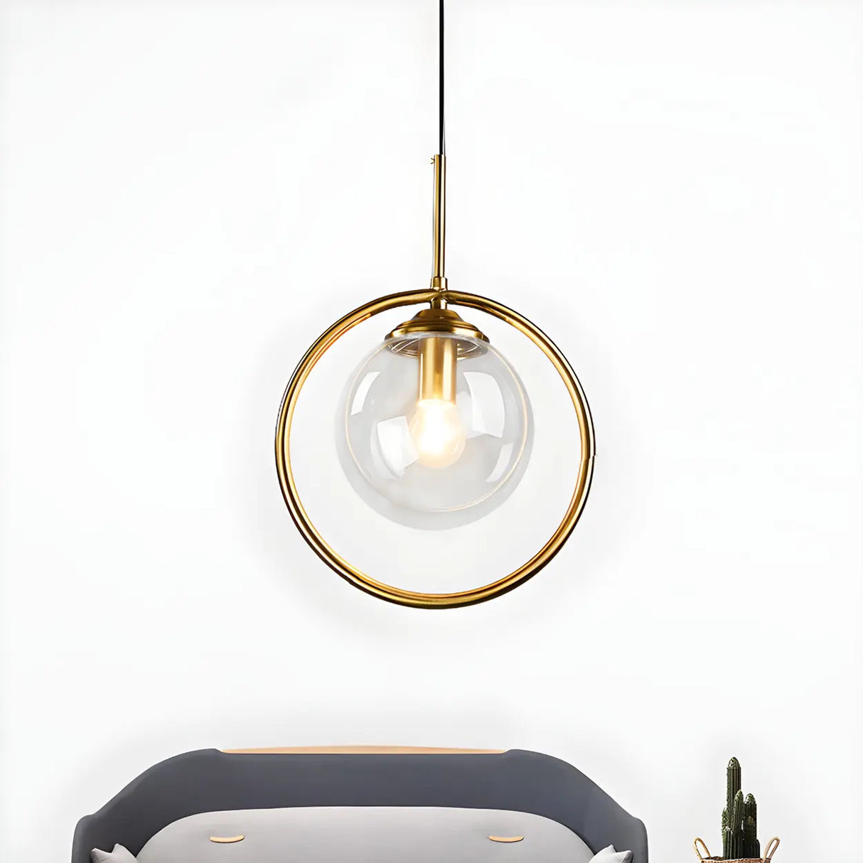 Stylish Mini Gold Ring Globe Metal Pendant Light Image - 8
