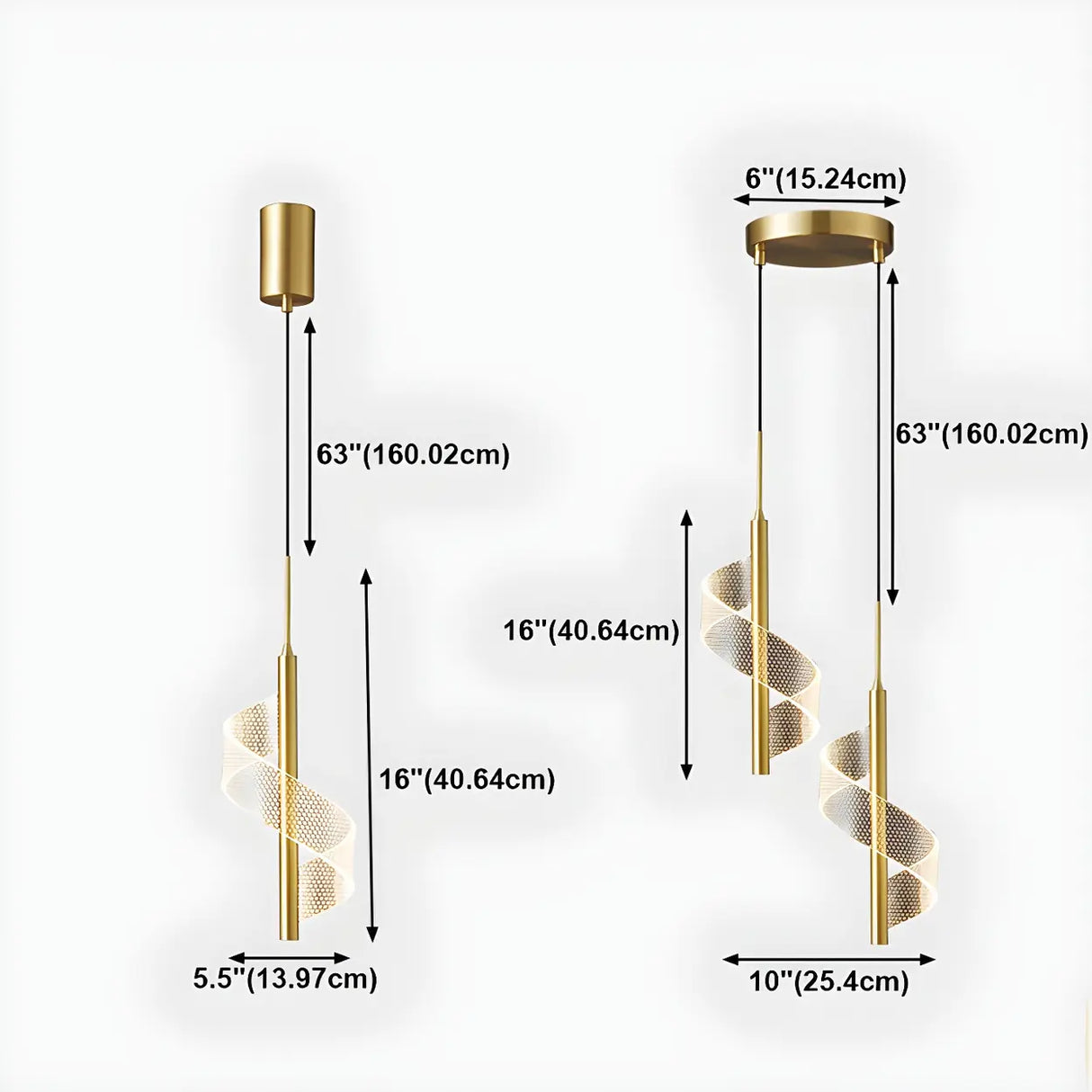 Stylish Mini Gold Spiral Dimmable LED Pendant Light