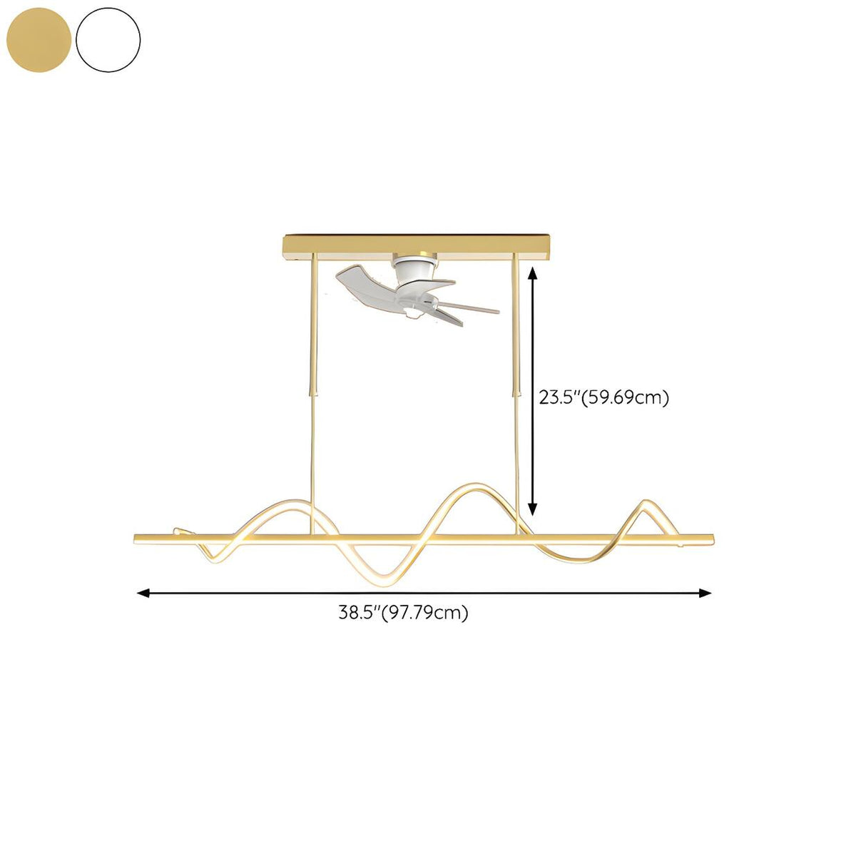 Stylish Modern Linear Wave Pendant Fan with LED Light