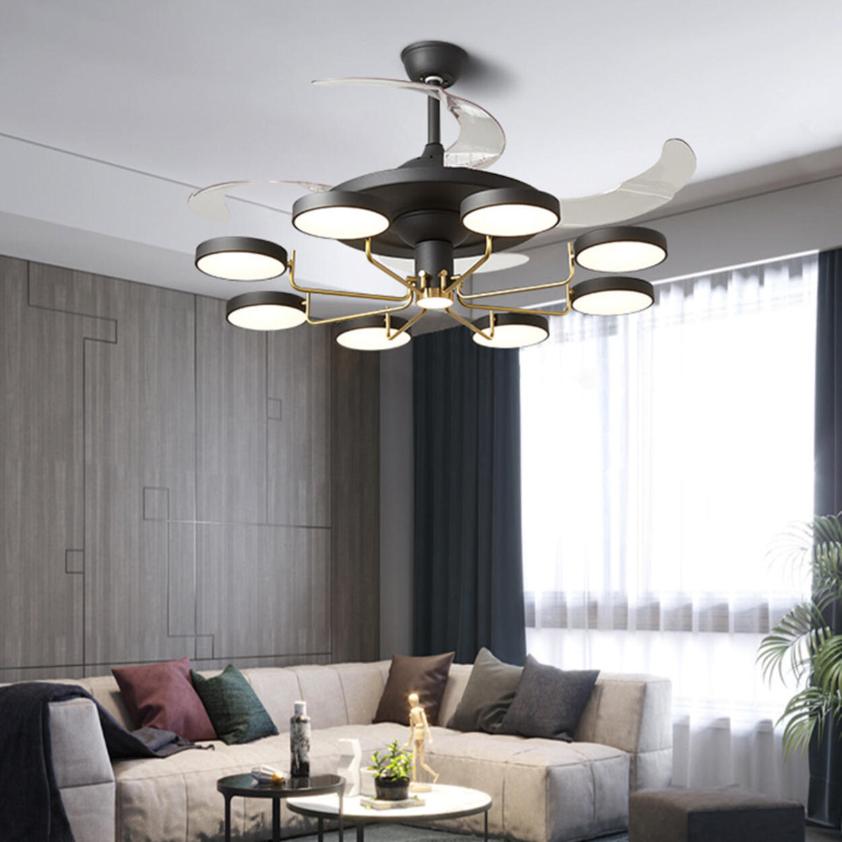 Stylish Modern Multi-Light Remote Ceiling Fan Lights Image - 3