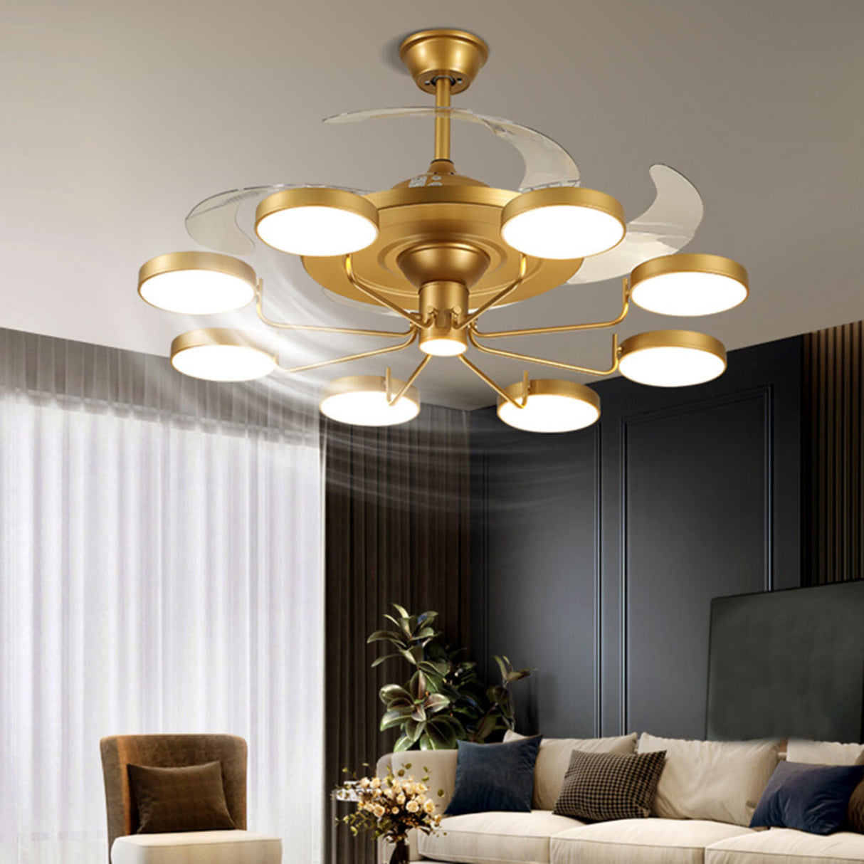 Stylish Modern Multi-Light Remote Ceiling Fan Lights Image - 5