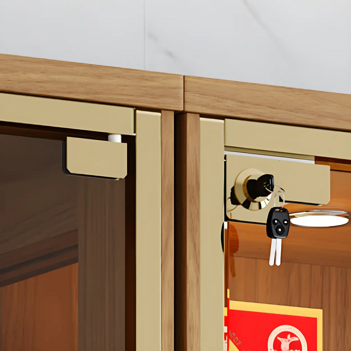 Stylish Narrow Glass Rubberwood Storage Wine Cabinet Image - 10