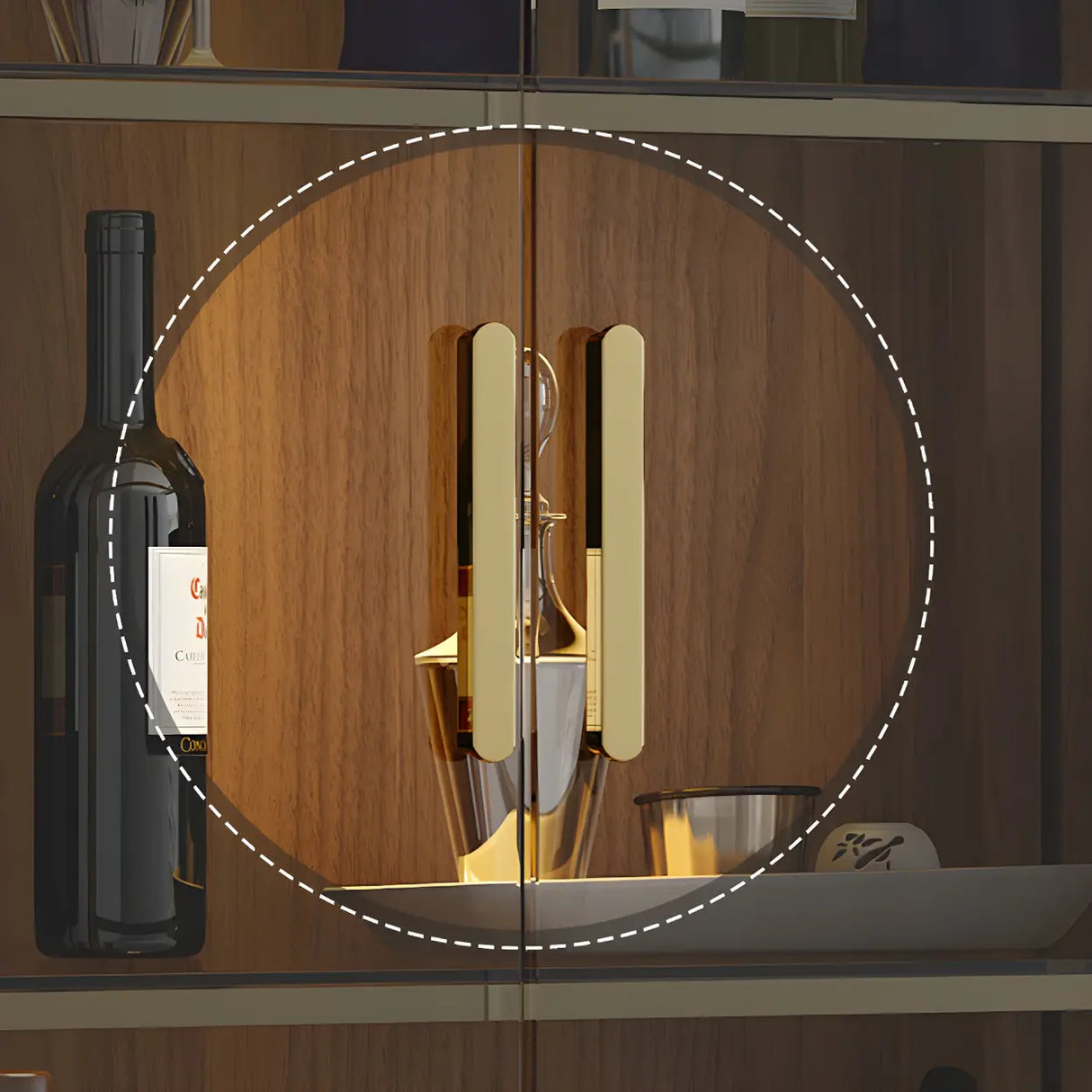 Stylish Narrow Glass Rubberwood Storage Wine Cabinet Image - 11