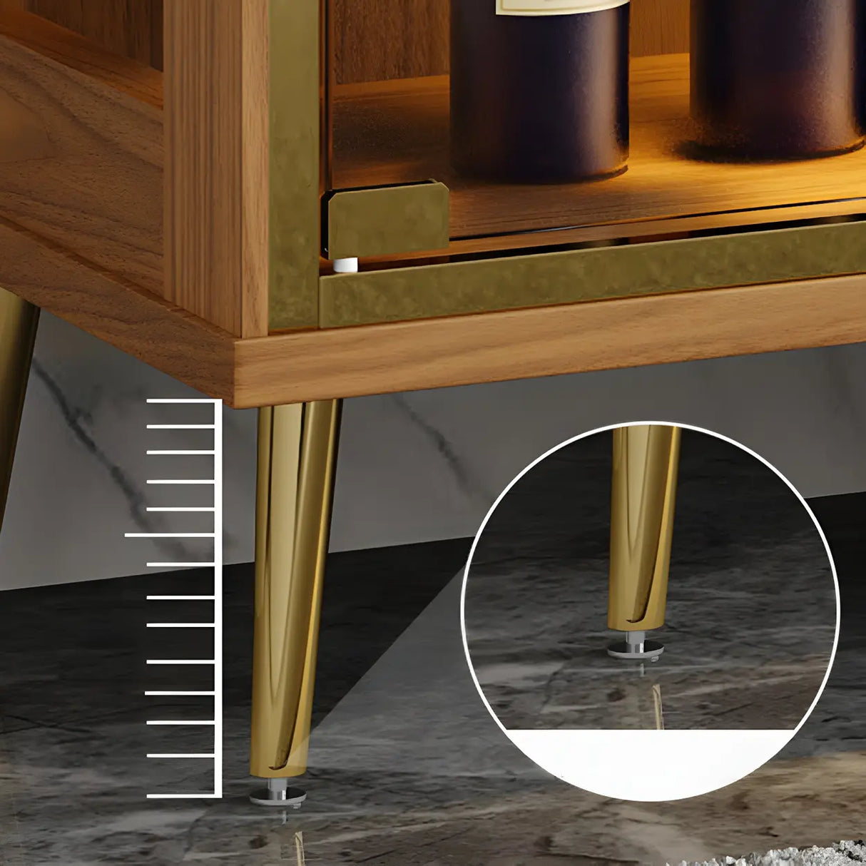 Stylish Narrow Glass Rubberwood Storage Wine Cabinet Image - 14