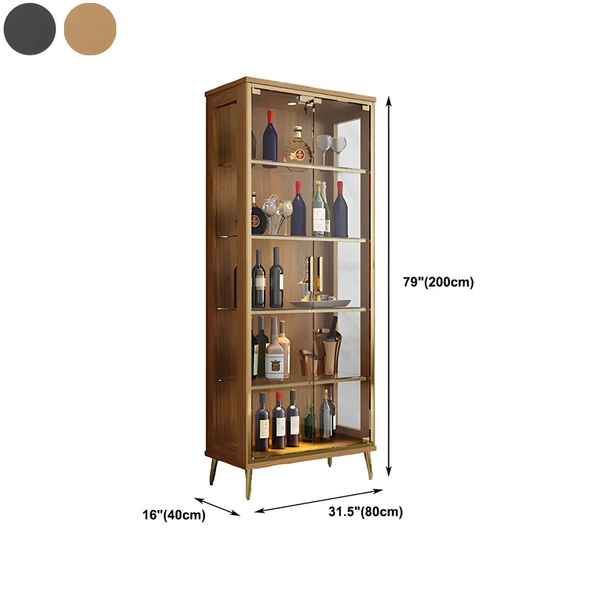 Stylish Narrow Glass Rubberwood Storage Wine Cabinet Image - 16