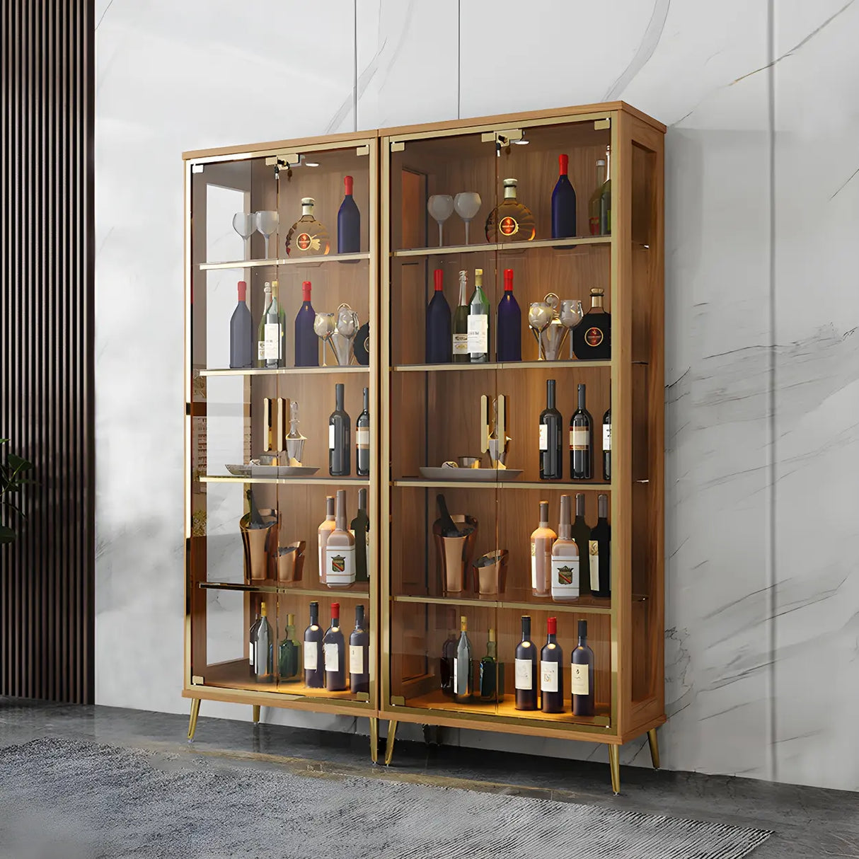 Stylish Narrow Glass Rubberwood Storage Wine Cabinet Image - 8