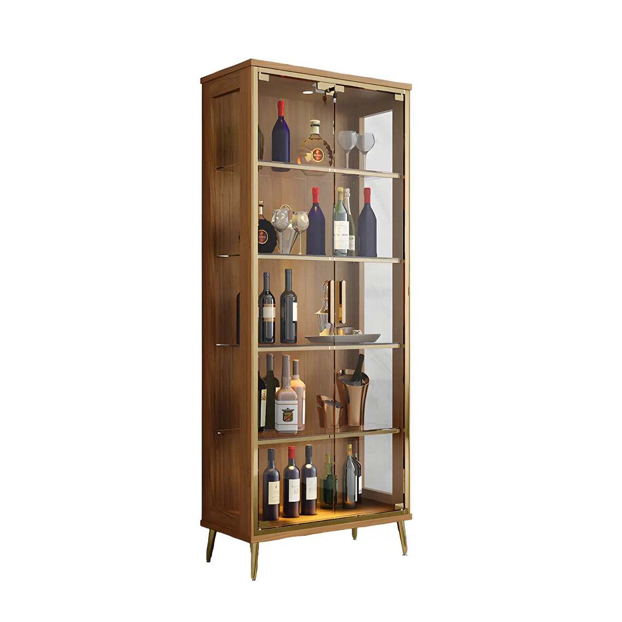 Stylish Narrow Glass Rubberwood Storage Wine Cabinet Image - 9