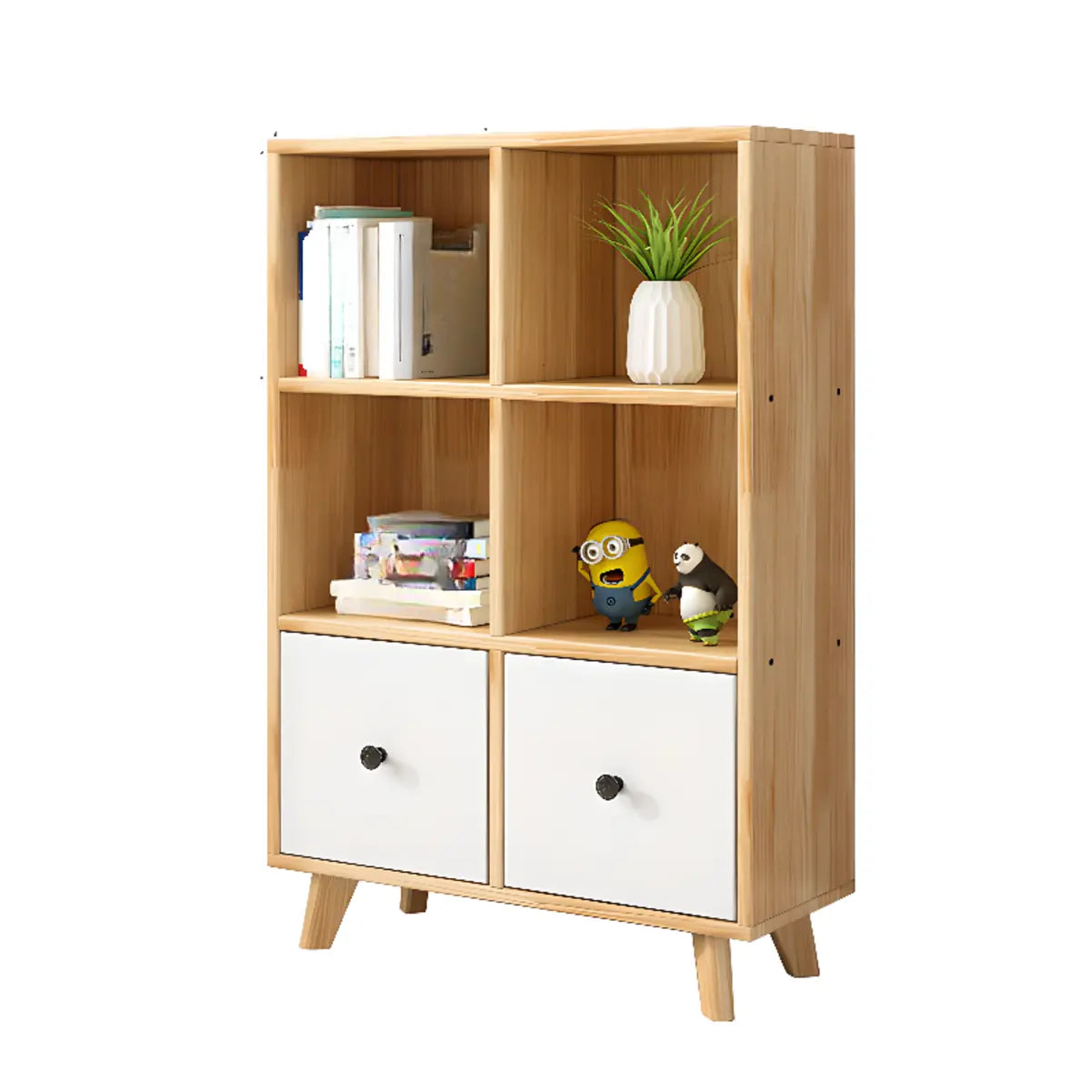 Stylish Natural Wood Drawers Tall Pine Storage Bookcase Image - 14