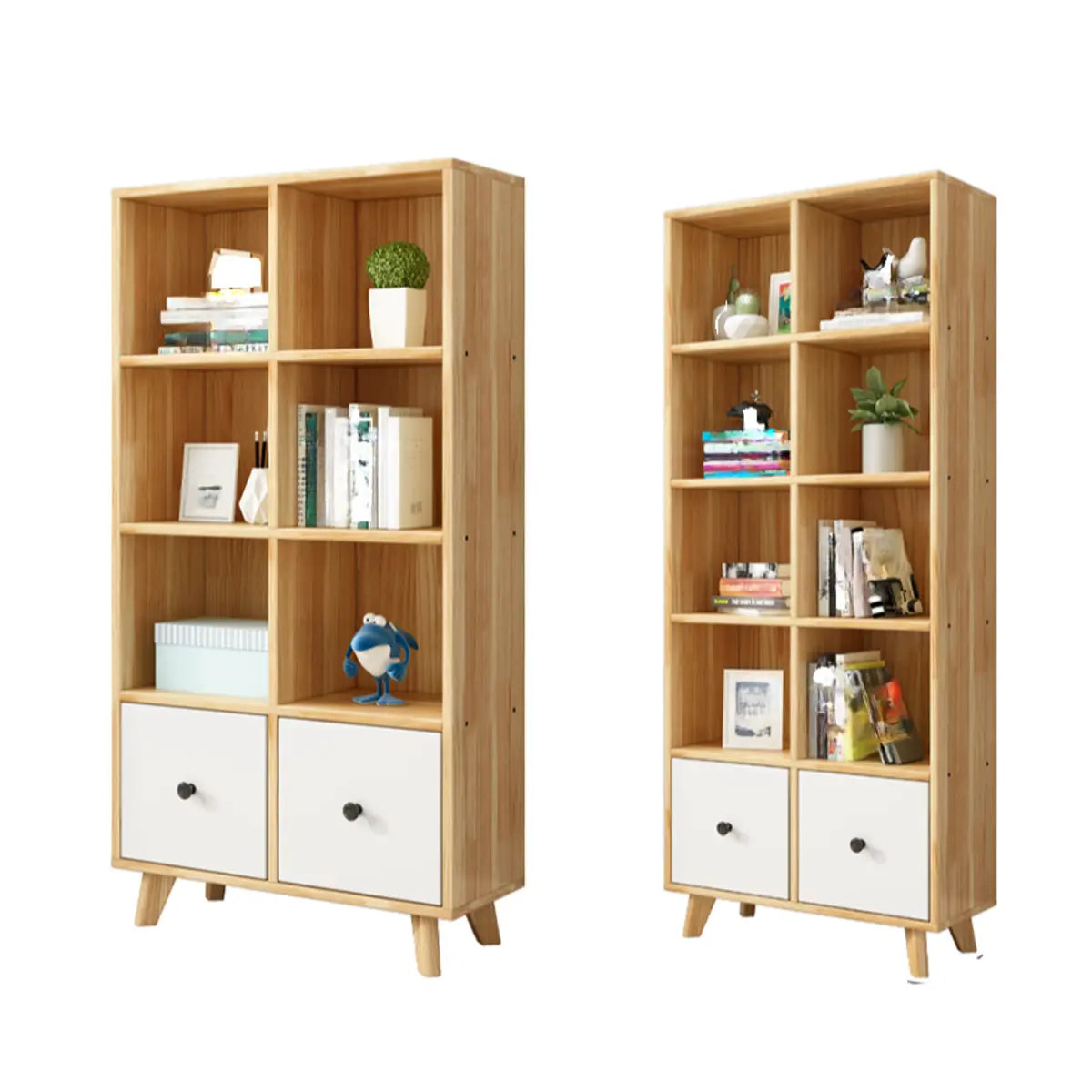 Stylish Natural Wood Drawers Tall Pine Storage Bookcase Image - 15