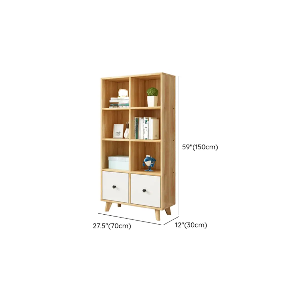 Stylish Natural Wood Drawers Tall Pine Storage Bookcase