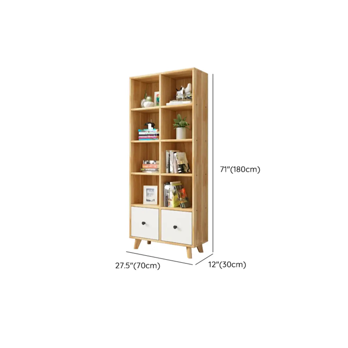 Stylish Natural Wood Drawers Tall Pine Storage Bookcase Image - 17