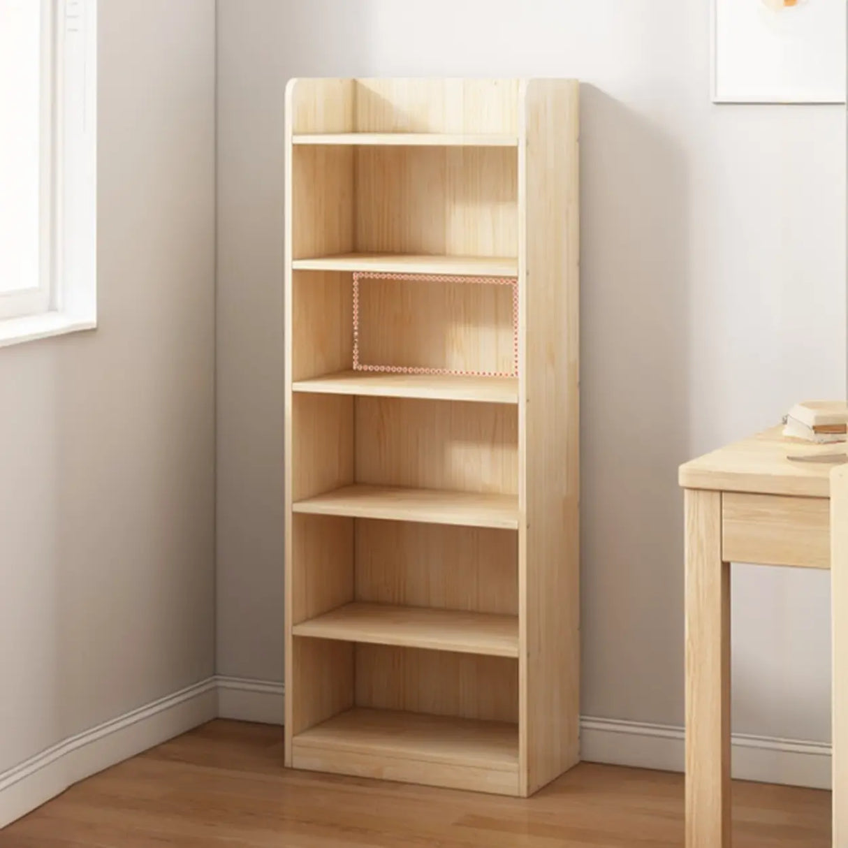 Stylish Natural Wood Finish Rectangular Small Bookcase Image - 8