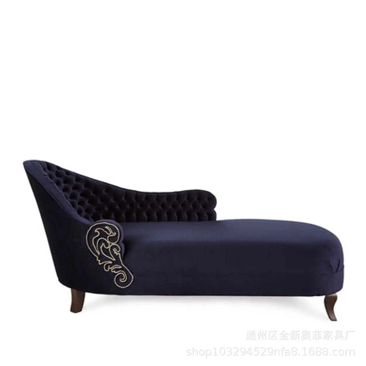 Stylish Navy Velvet Left-Arm Tufted Chaise Lounge Sofa Image - 2