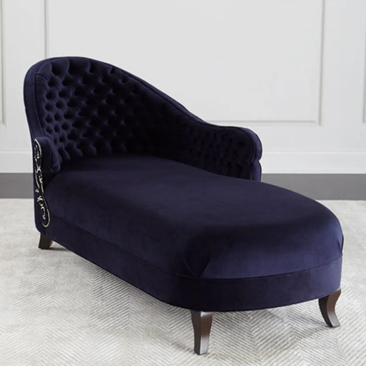 Stylish Navy Velvet Left-Arm Tufted Chaise Lounge Sofa Image - 3