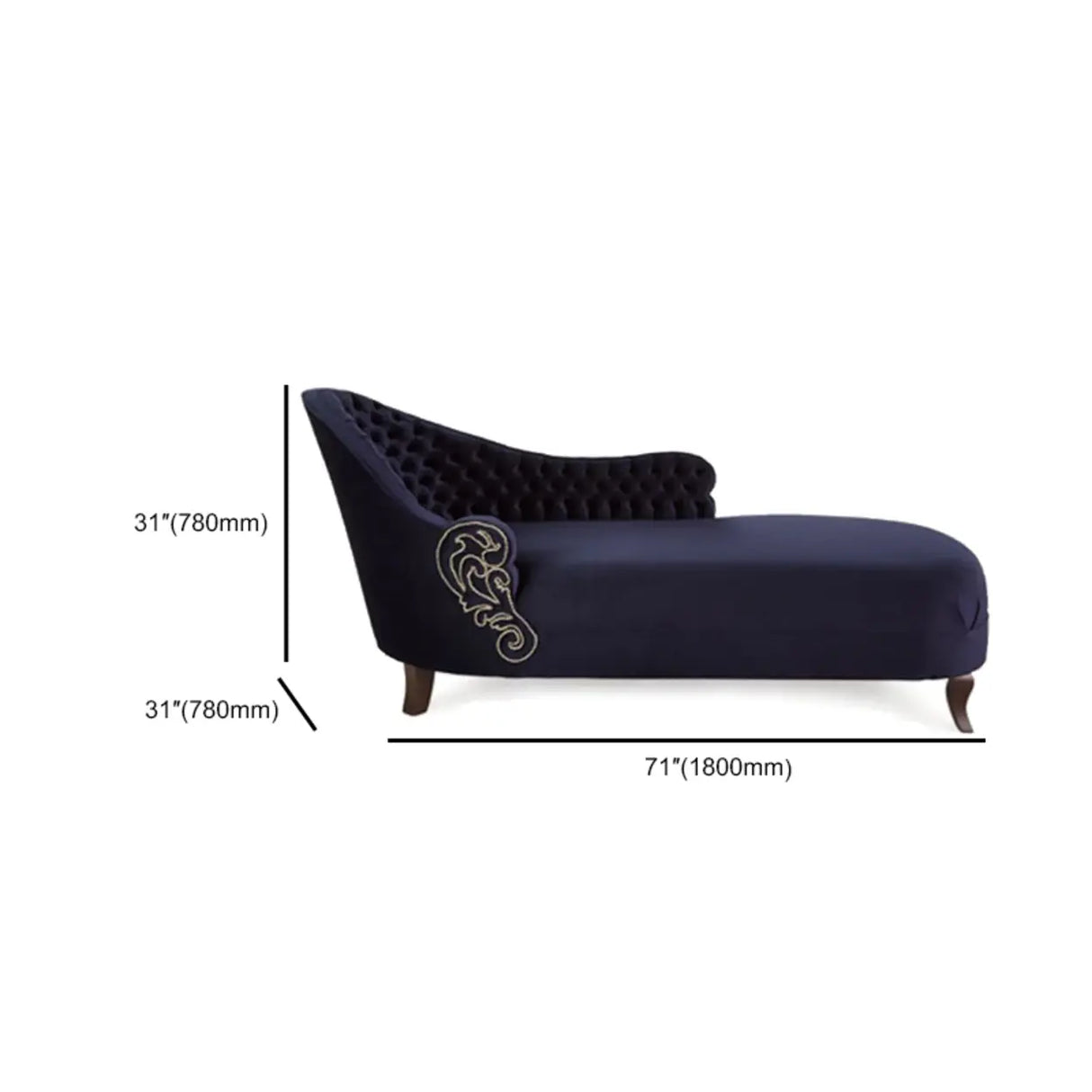 Stylish Navy Velvet Left-Arm Tufted Chaise Lounge Sofa